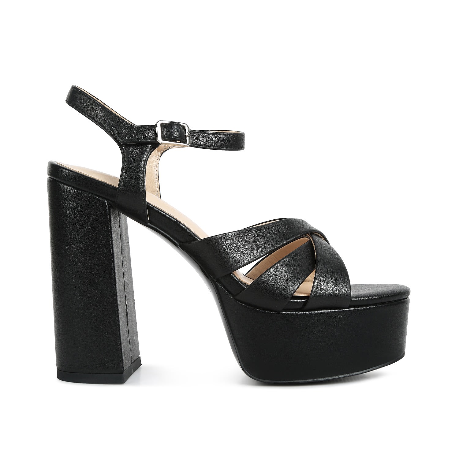 Women’s De-Vil Crisscross Straps Slim Block Heel Sandals In Black 3 Uk Rag & Co.