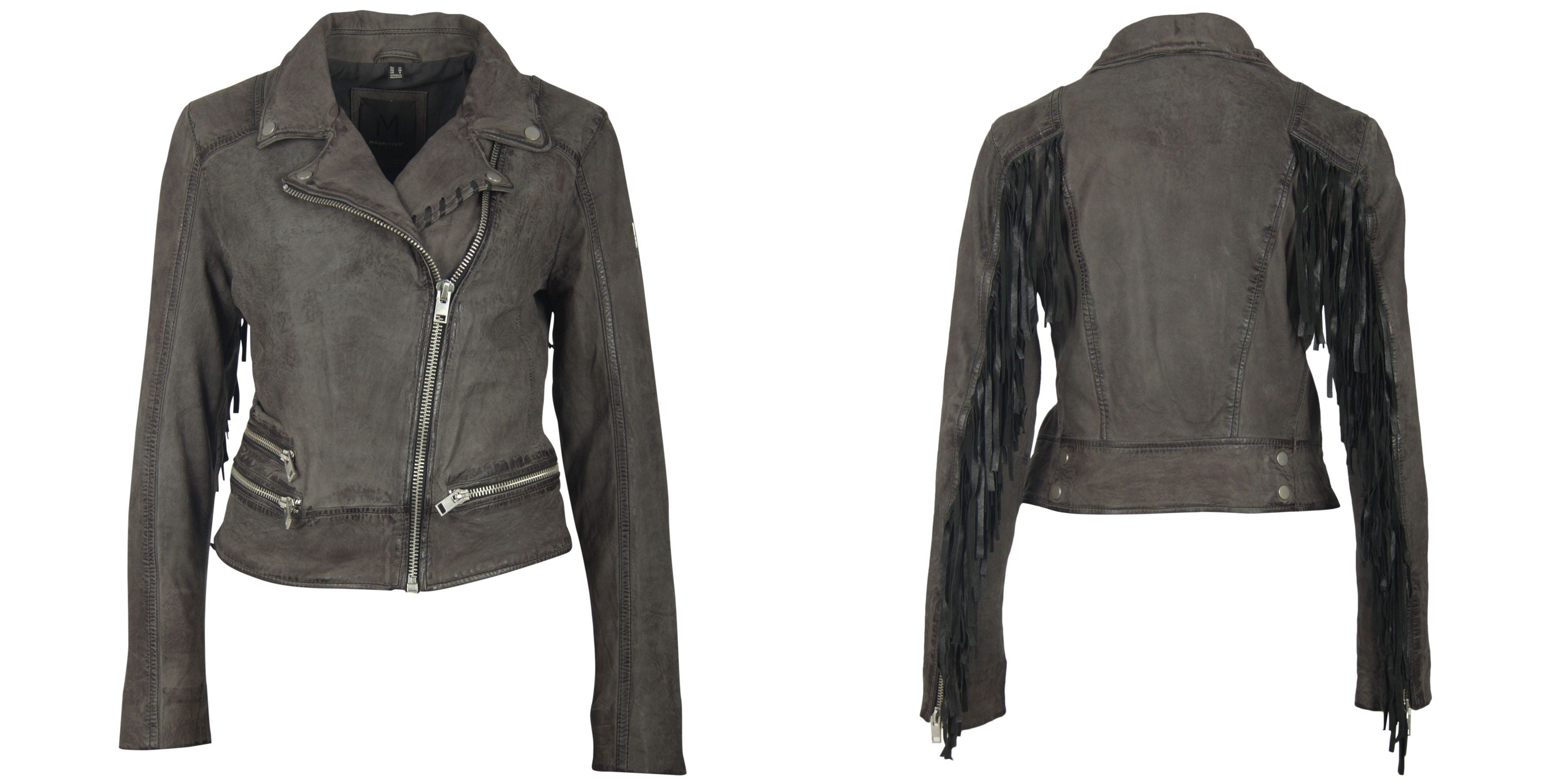 Women’s Zoe Rf Leather Jacket, Dark Grey Large Mauritius