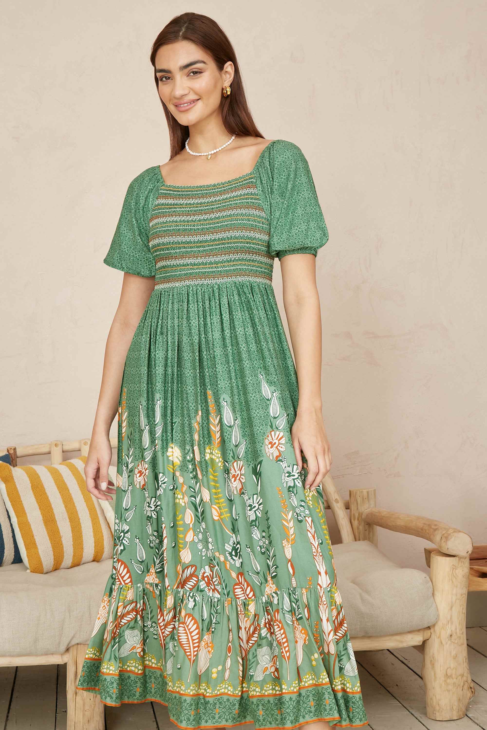 yumi green dress Wholesale Yumi Green Cotton Abstract Print Maxi Dress With Tie Back for  your store