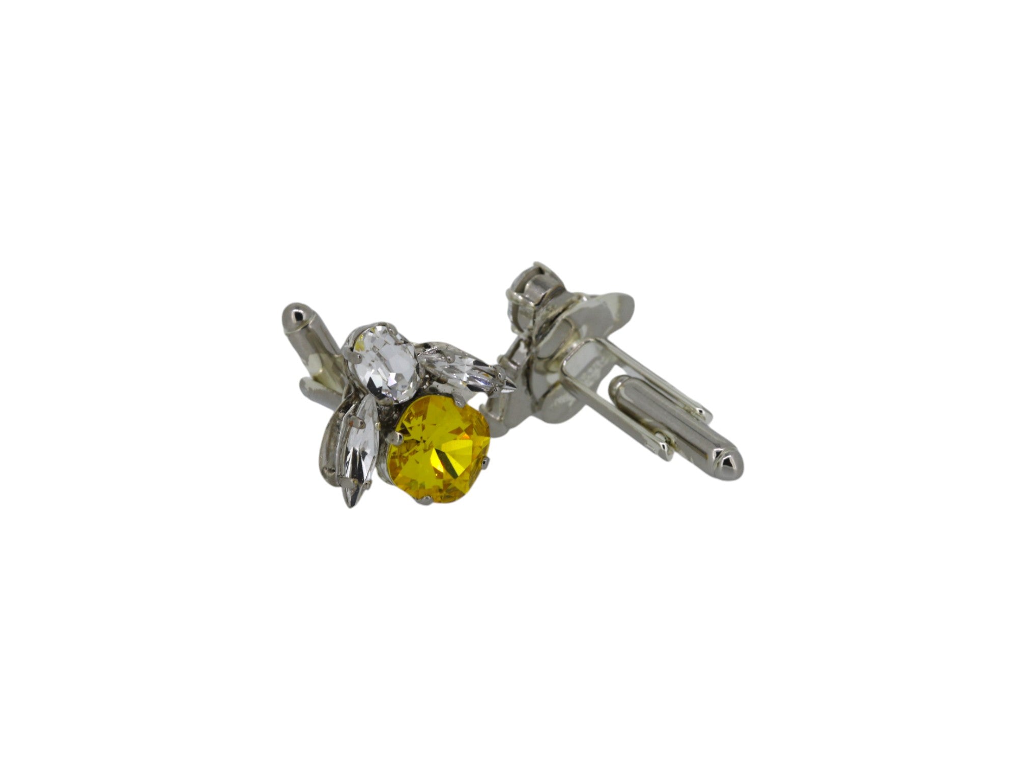 Vickisarge Men's Yellow / Orange The Yellow Bee Cufflinks In Platinum