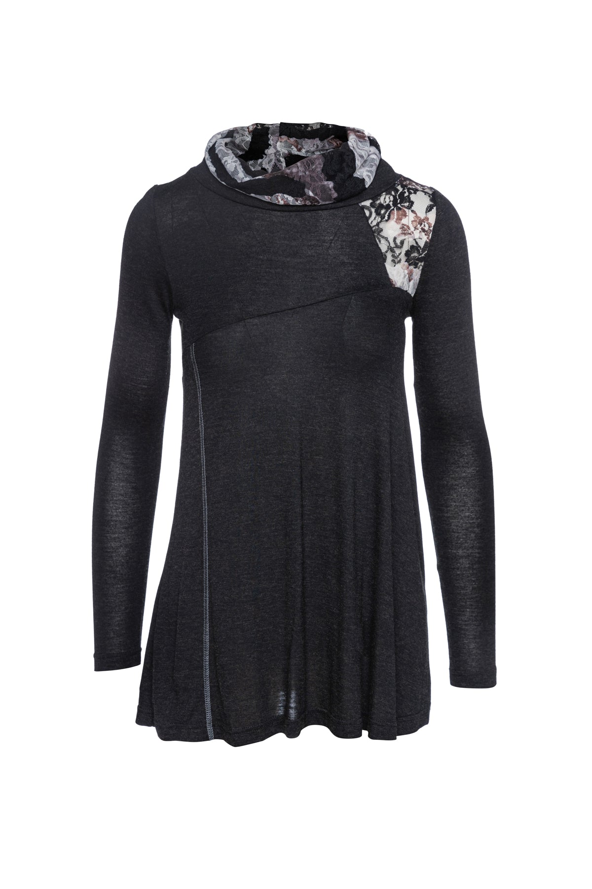 Conquista Women's Lace Detail Long Sleeve Top In Black In Black
