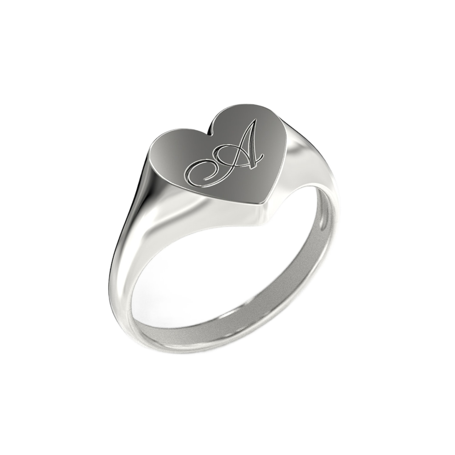 Unaloe Women's Custom Heart Shaped Chevalier Ring In Sterling Silver With -a- Initial