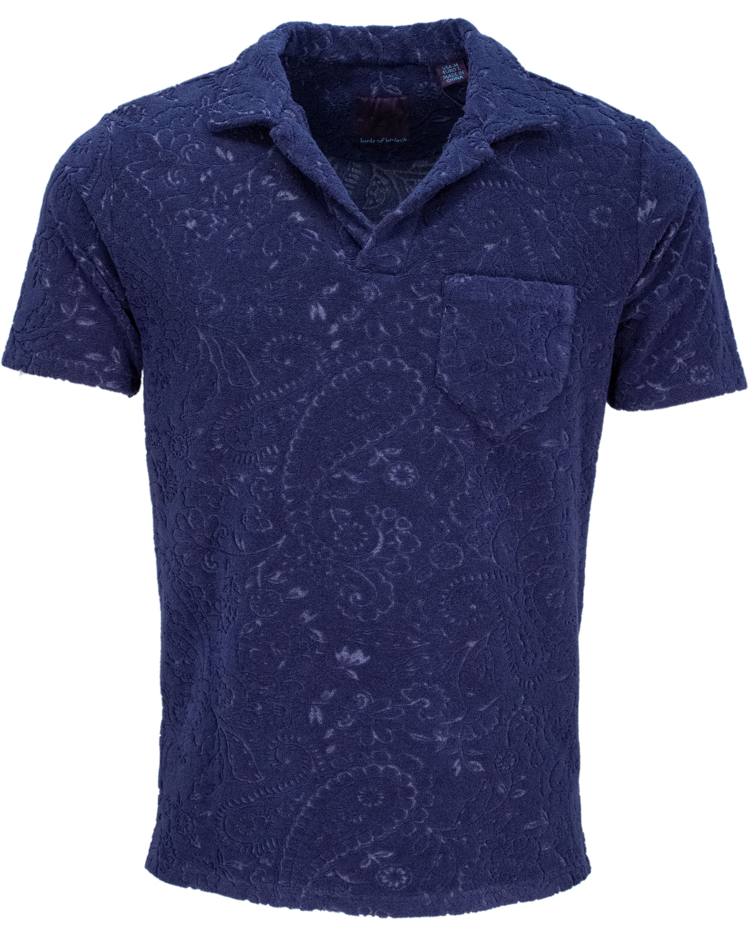 Lords Of Harlech Johnny Paisley Towel Polo Shirt In Blue