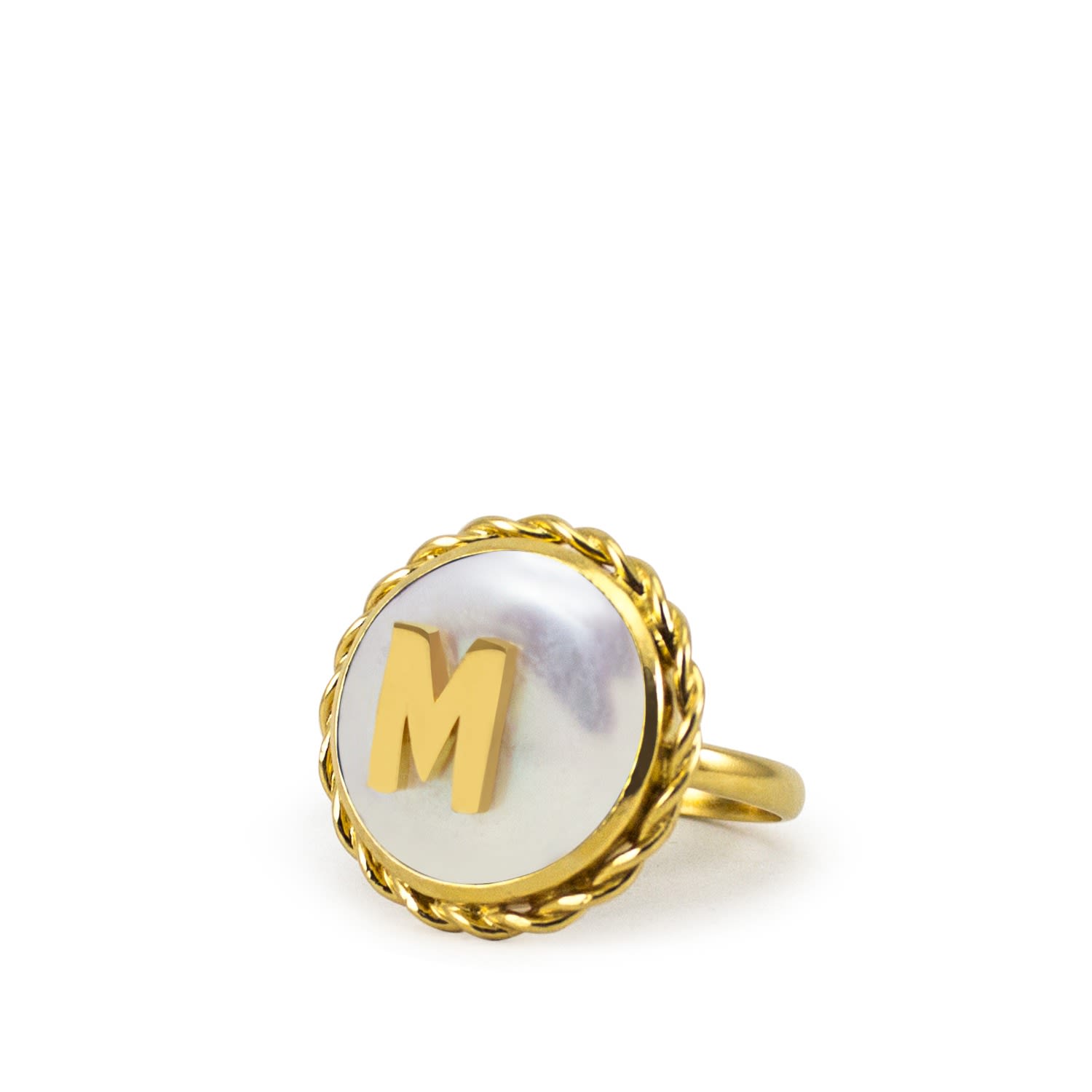 Vintouch Italy Women's Gold / White Moonglow Gold-plated Initial M Pearl Ring In Multi