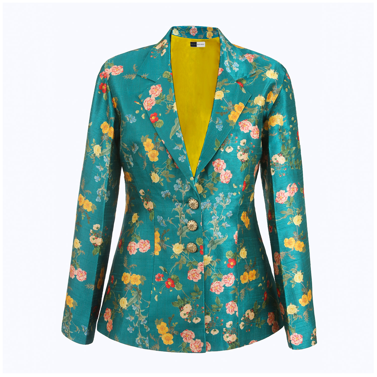 Women's Green Single Breasted Tailored Blazer Jacket In Silk | Large | Richa Sharma