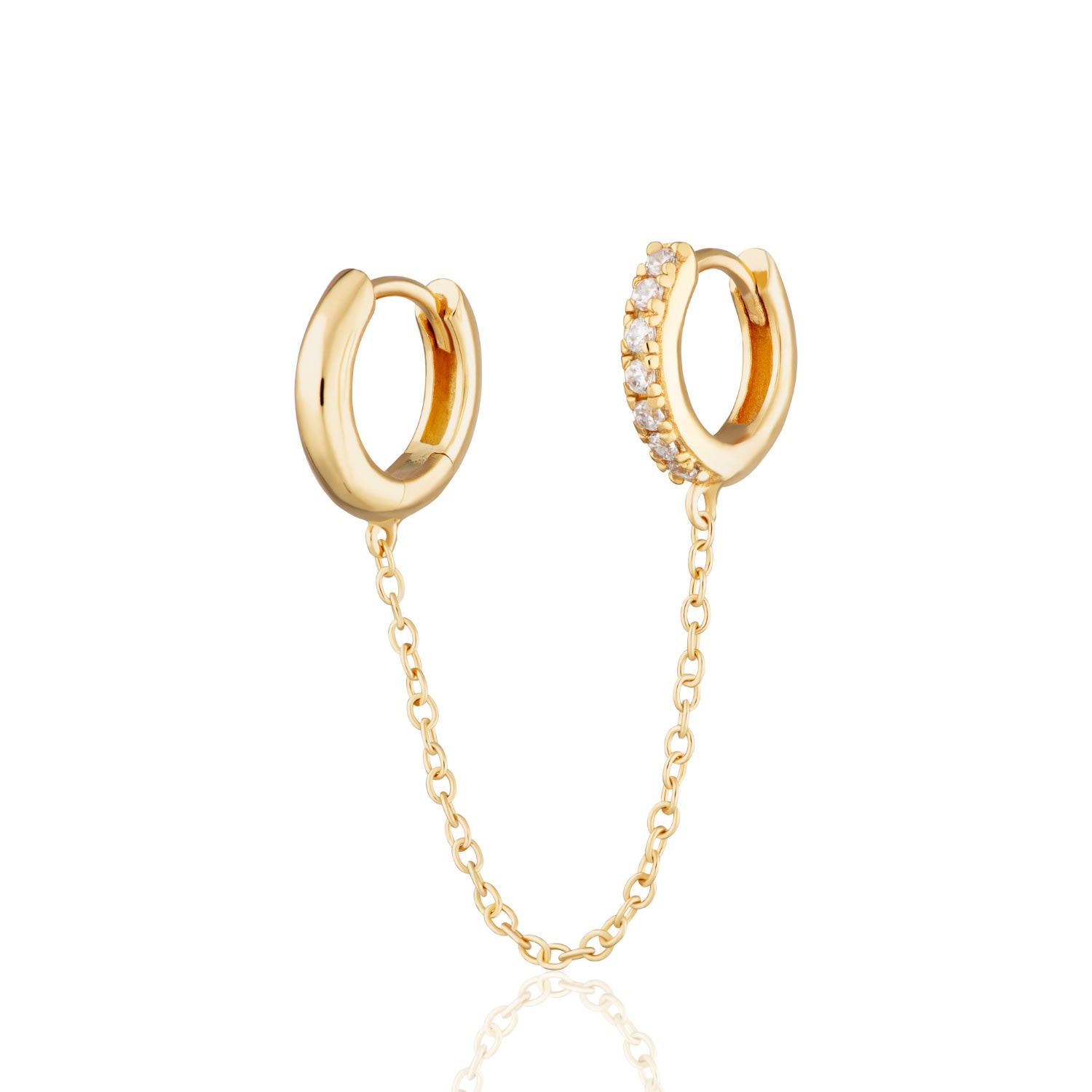 Women’s Gold Chain Linked Mismatched Huggie Hoop Earring - Single Scream Pretty