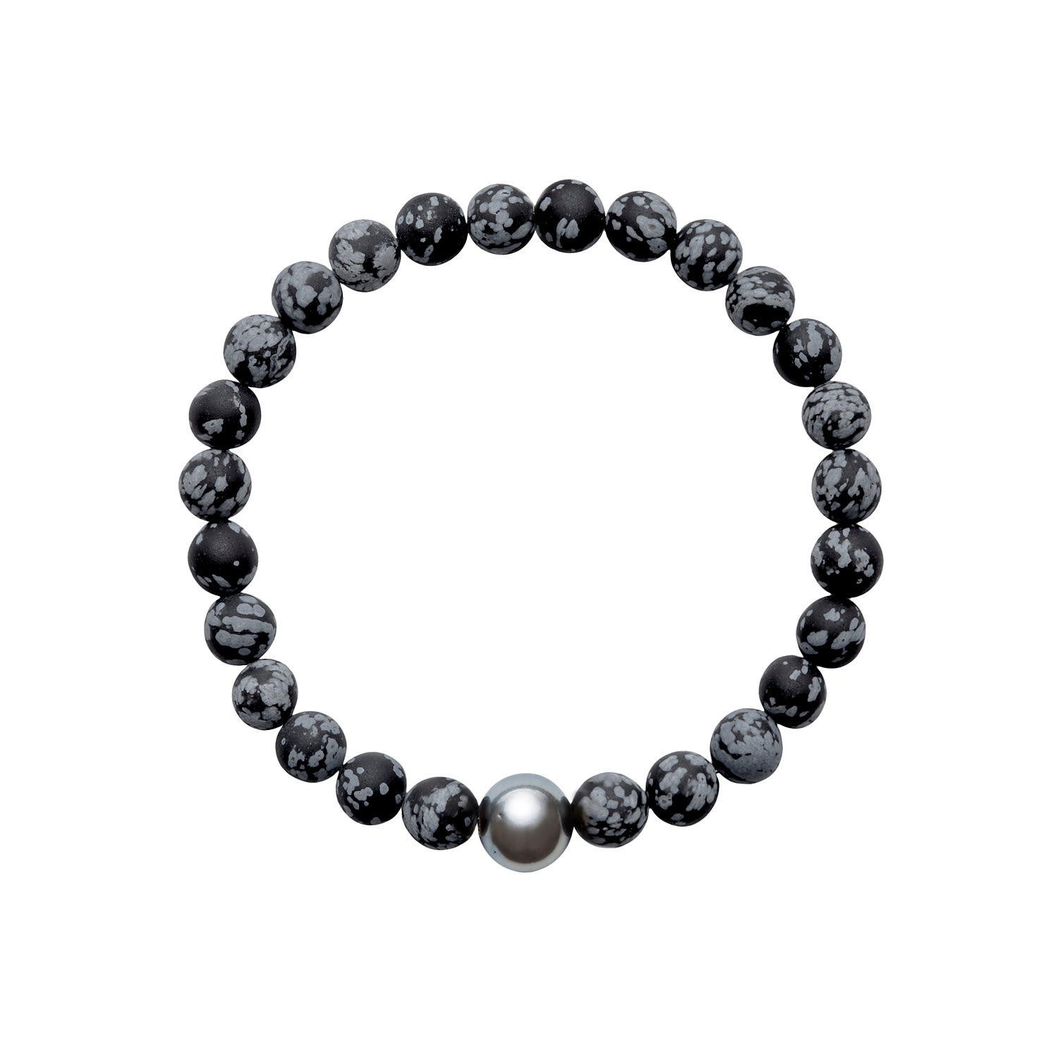 Black / White / Grey Aro Men’s Tahitian Pearl & Snowflake Obsidian Bracelet - Large Ora Pearls