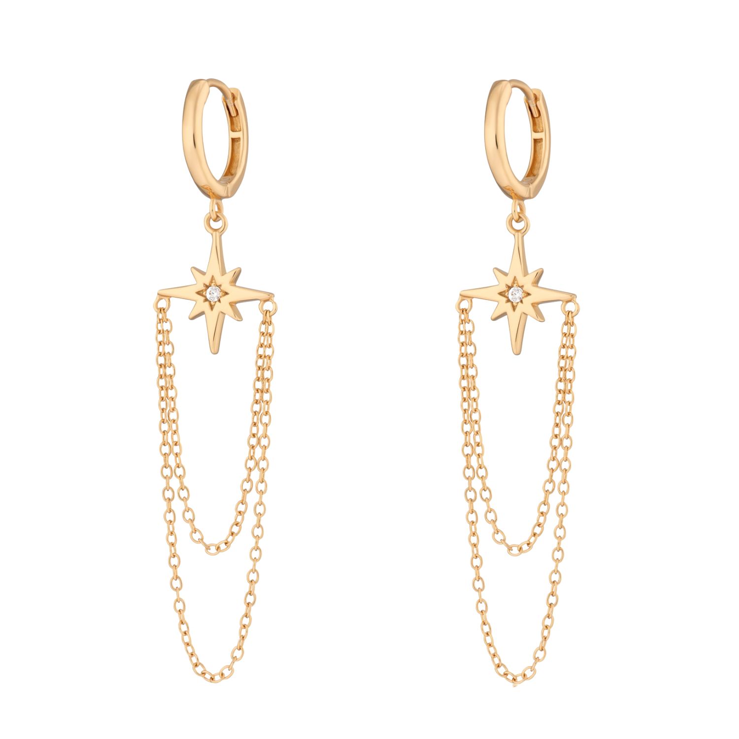 Shop Scream Pretty Women's Gold Starburst Chain Drop Hoop Earrings