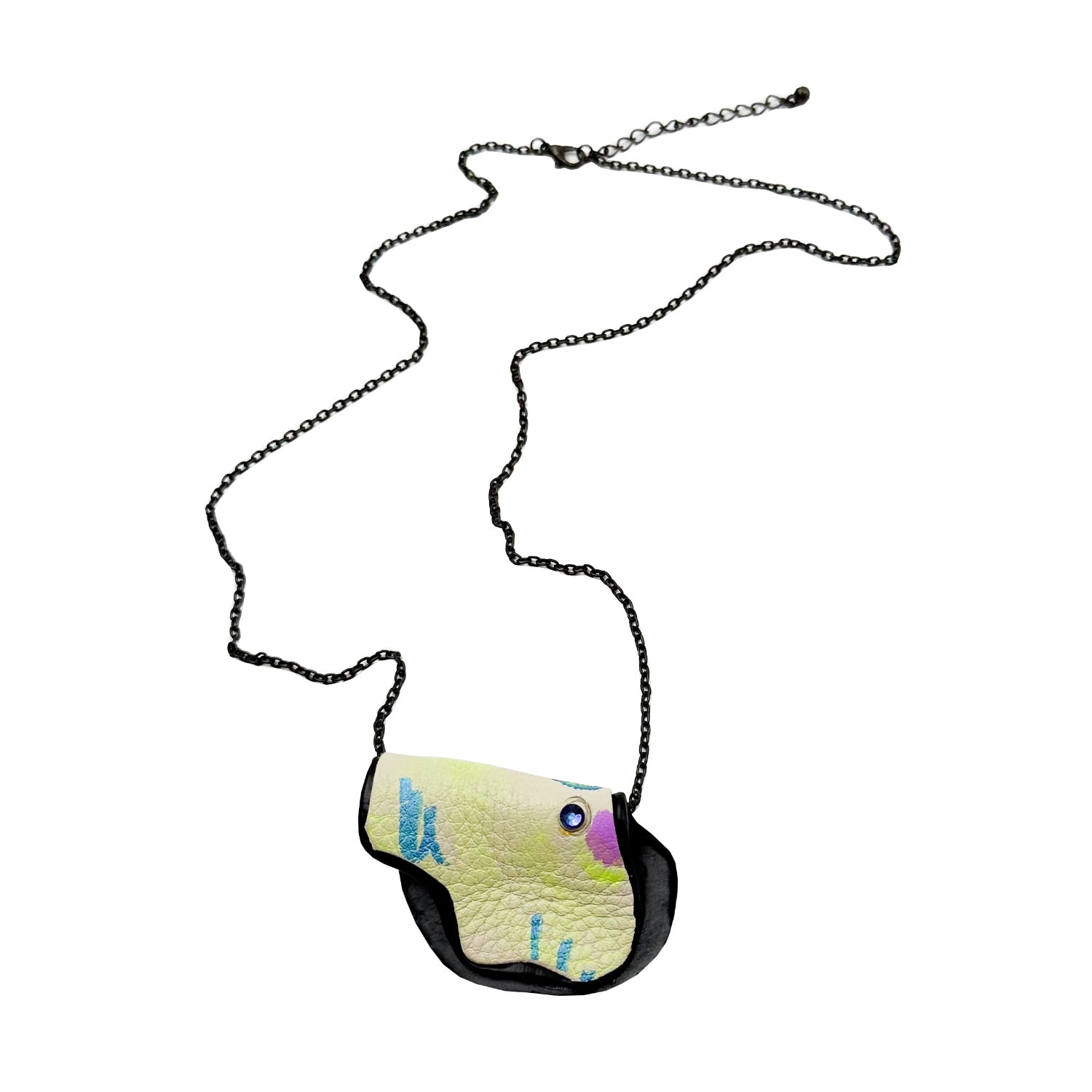 Acid Cat Women's White / Black Leather Remnant And Chain Pendant Necklace In Multi