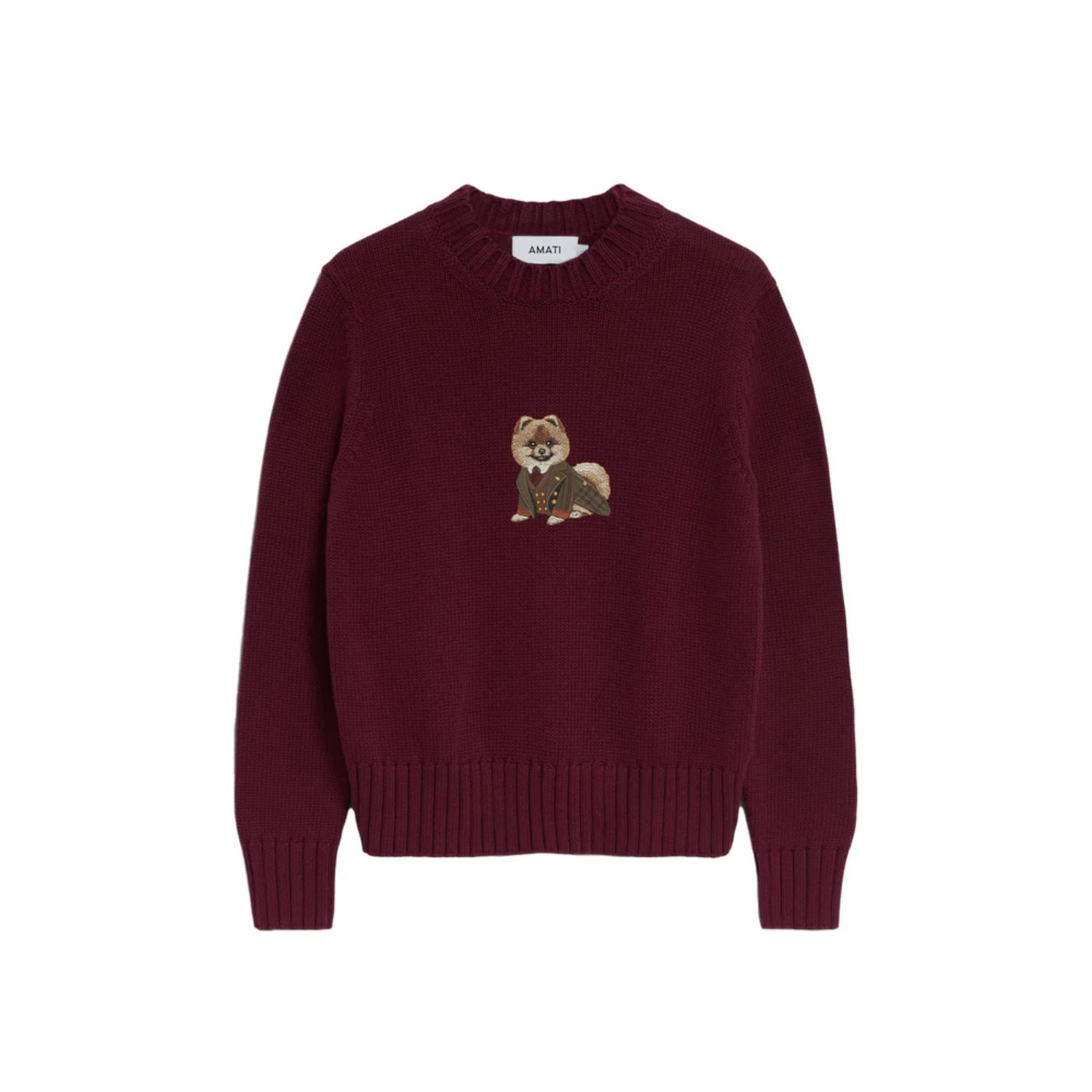 Amati Collection Women's Pomeranian Embroidered Sweater Burgundy In Red