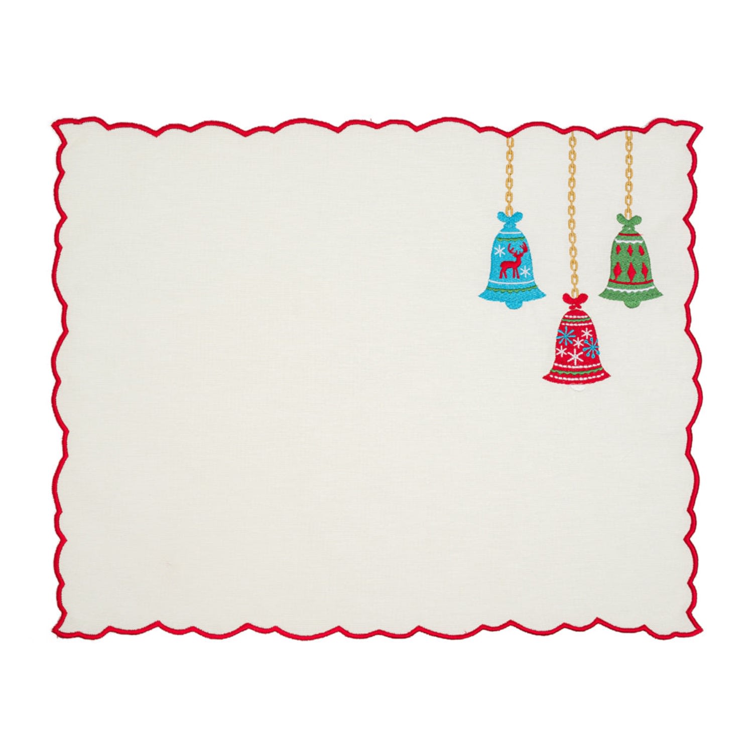 Neutrals Set Of Two Christmas Bells Embroidery Cotton Placemat Km Home Collection