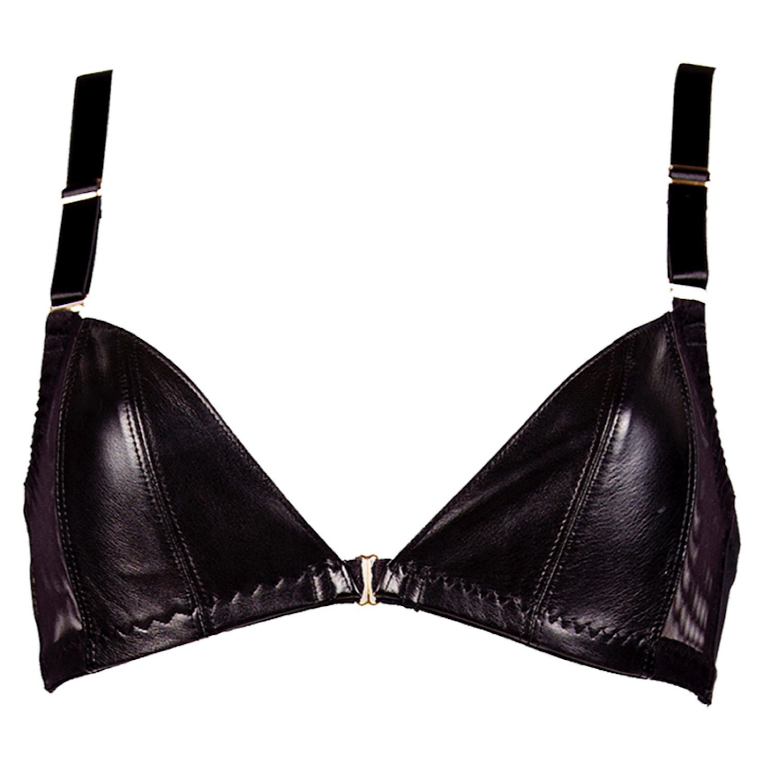 Women’s Black Montana Leather Soft Cup Triangle Bra Large Something Wicked