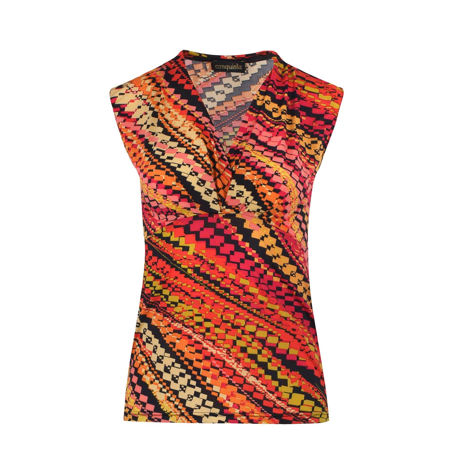 Conquista Women's Print Red V Neck Jersey Top In Red