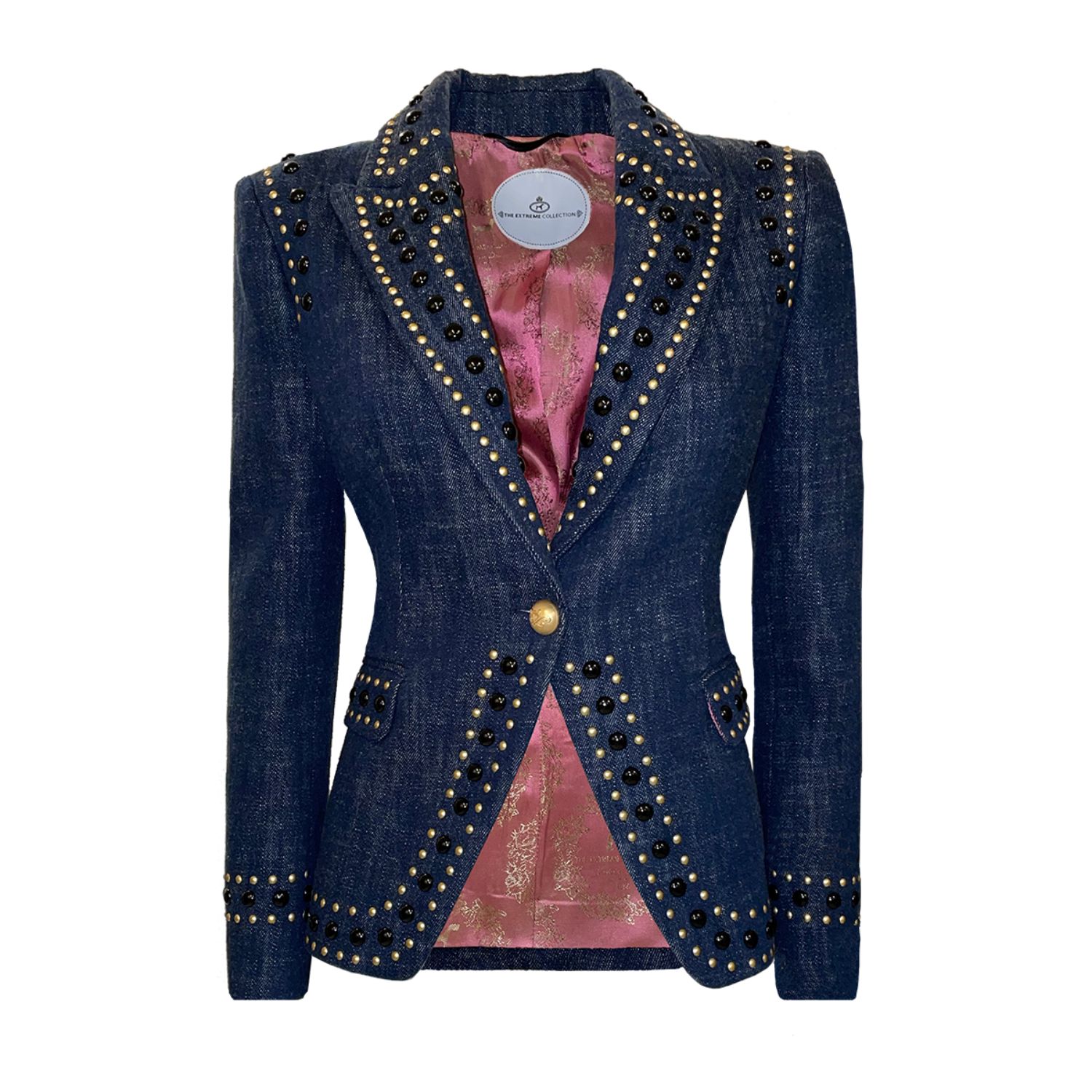 Women’s Blue Studded Denim Blazer Rock Star Large The Extreme Collection