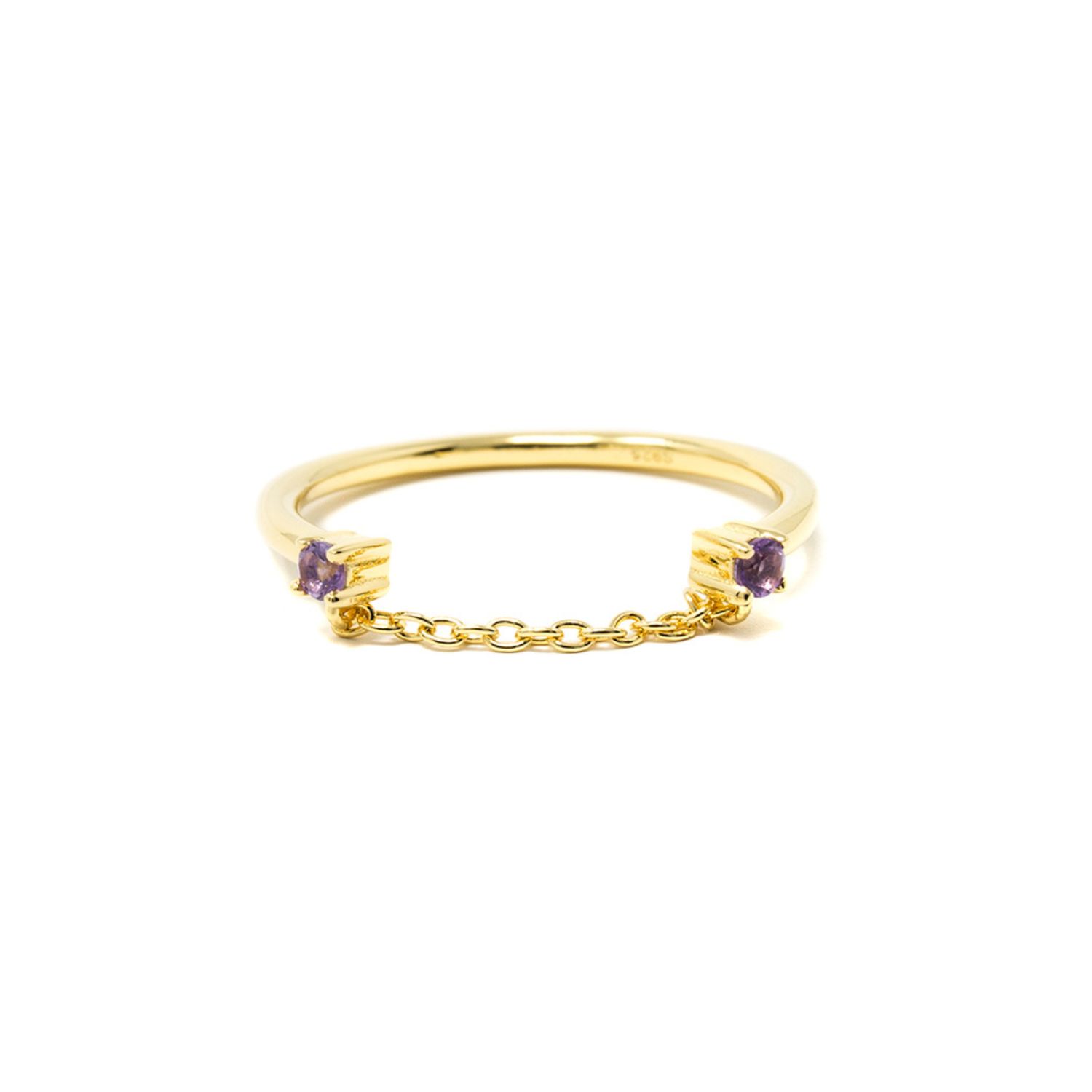 Nasi Silver Women's Yellow Twogether Chain Ring- Amethyst, Gold In Gold