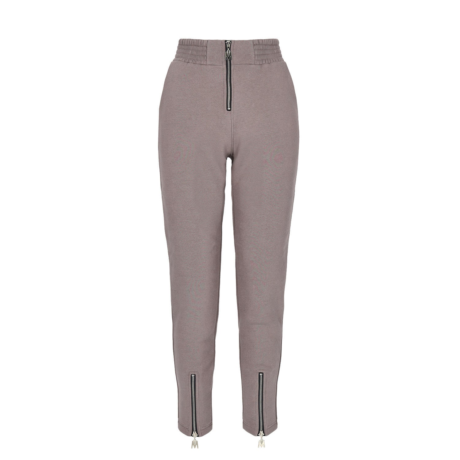 Mandragora Women's Brown Cotton High-waisted Sweatpants With A Zip In Cappuccino Colour In Brown