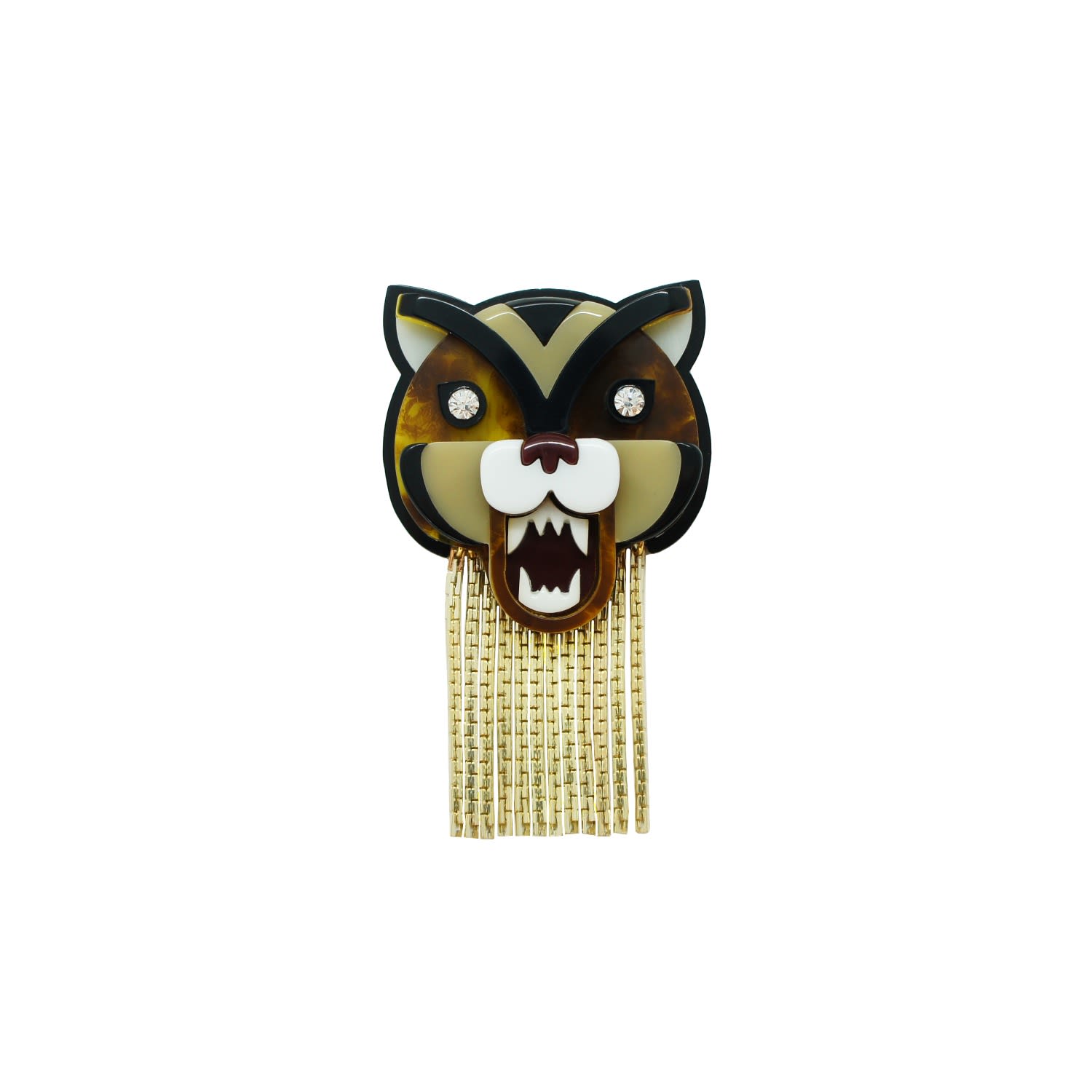 Gissa Bicalho Women's Handmade Acrylic Brooch Tiger - Brown