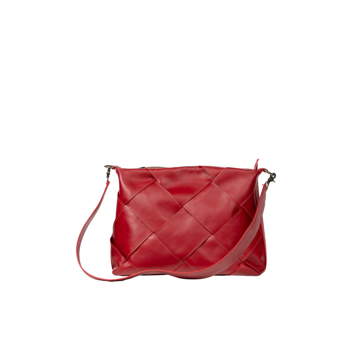 Women’s Woven Panel Shoulder Bag Red One Size Deux Mains