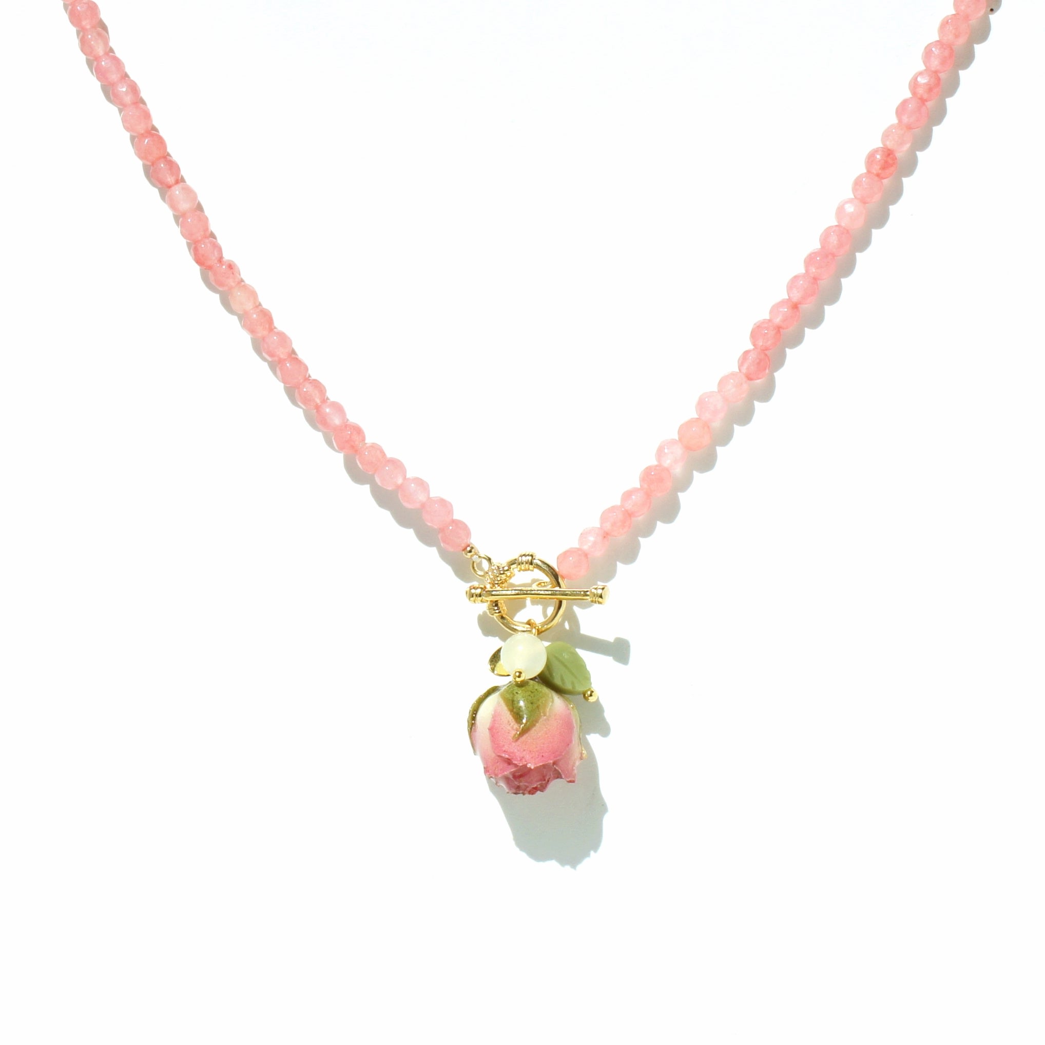 Women’s Real Flower Bella Rosa Rosebud & Pink Jade Gem Necklace I’mmany London