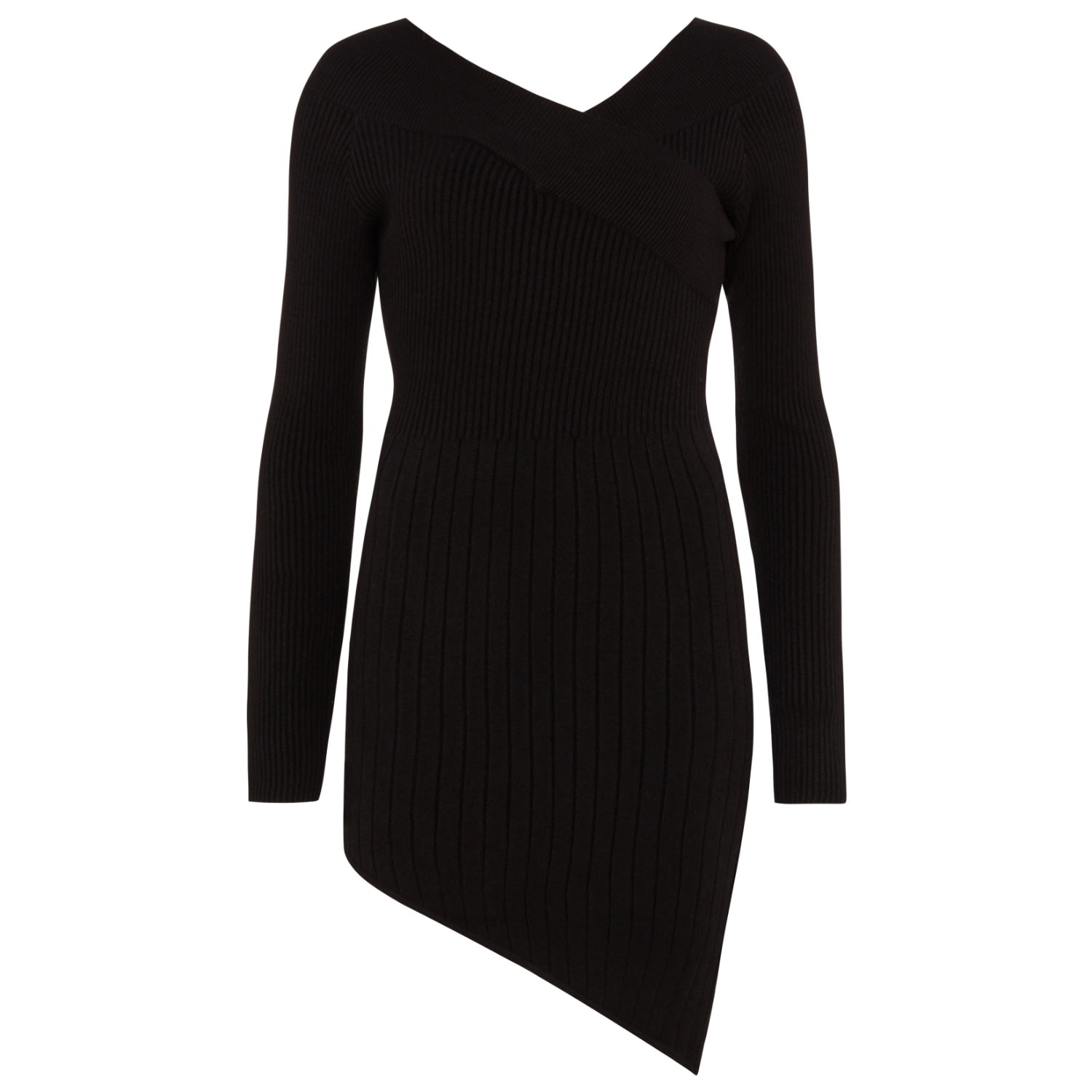 Les Friday Women's Black Sidney Ribbed Knit Off Shoulder Asymmetric Mini Dress In Black
