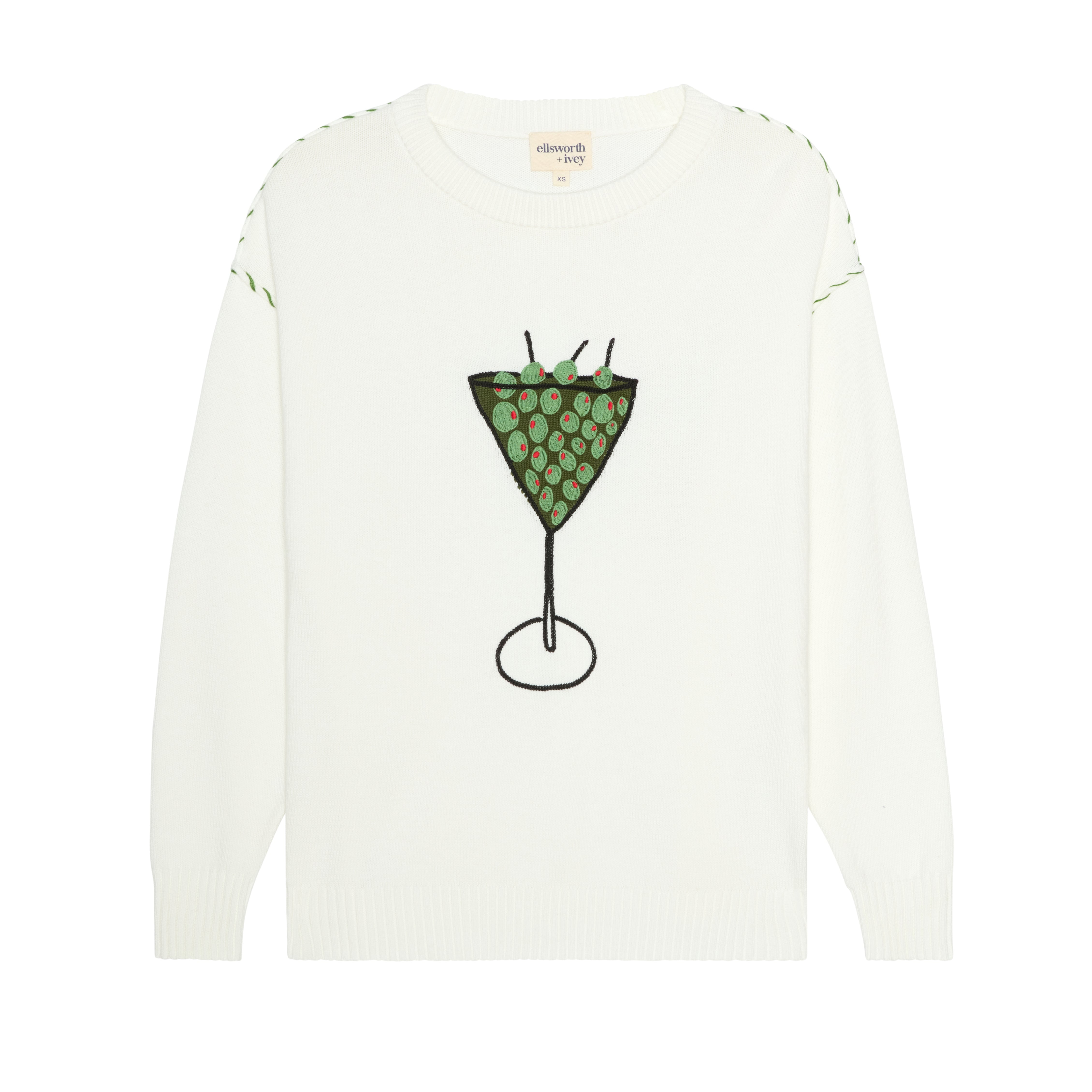Ellsworth + Ivey Women's White Riley Crewneck Sweater - Extra Olives In White