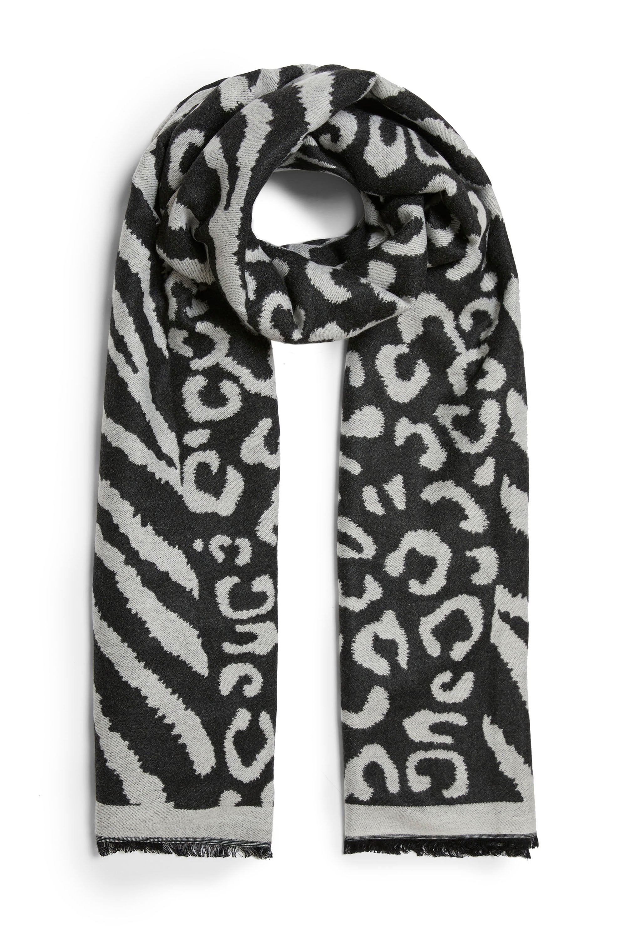 Women’s Black / Grey Leopard-Zebra Print Scarf Black-Grey One Size James Lakeland