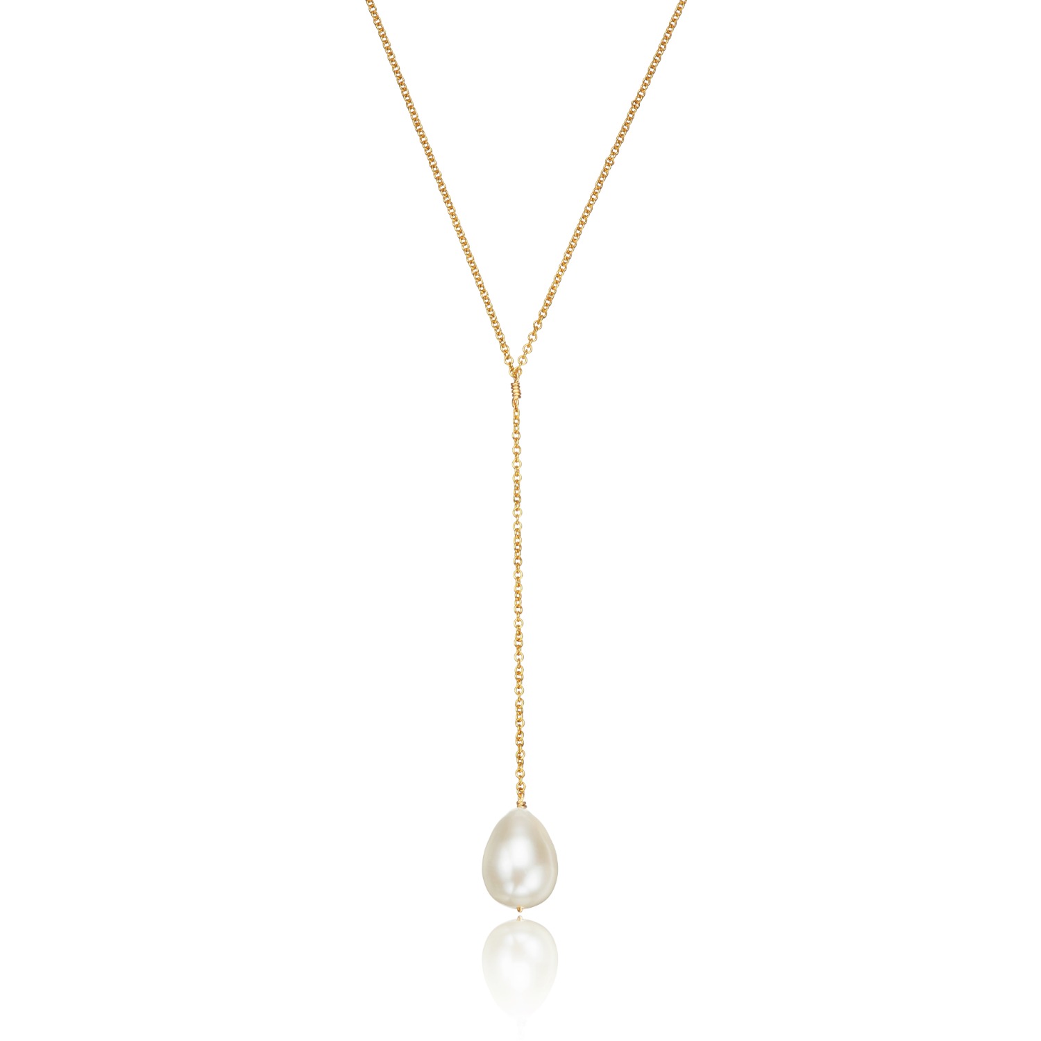 Gold Large Pearl Drop Lariat Necklace Lily & Roo Wolf & Badger
