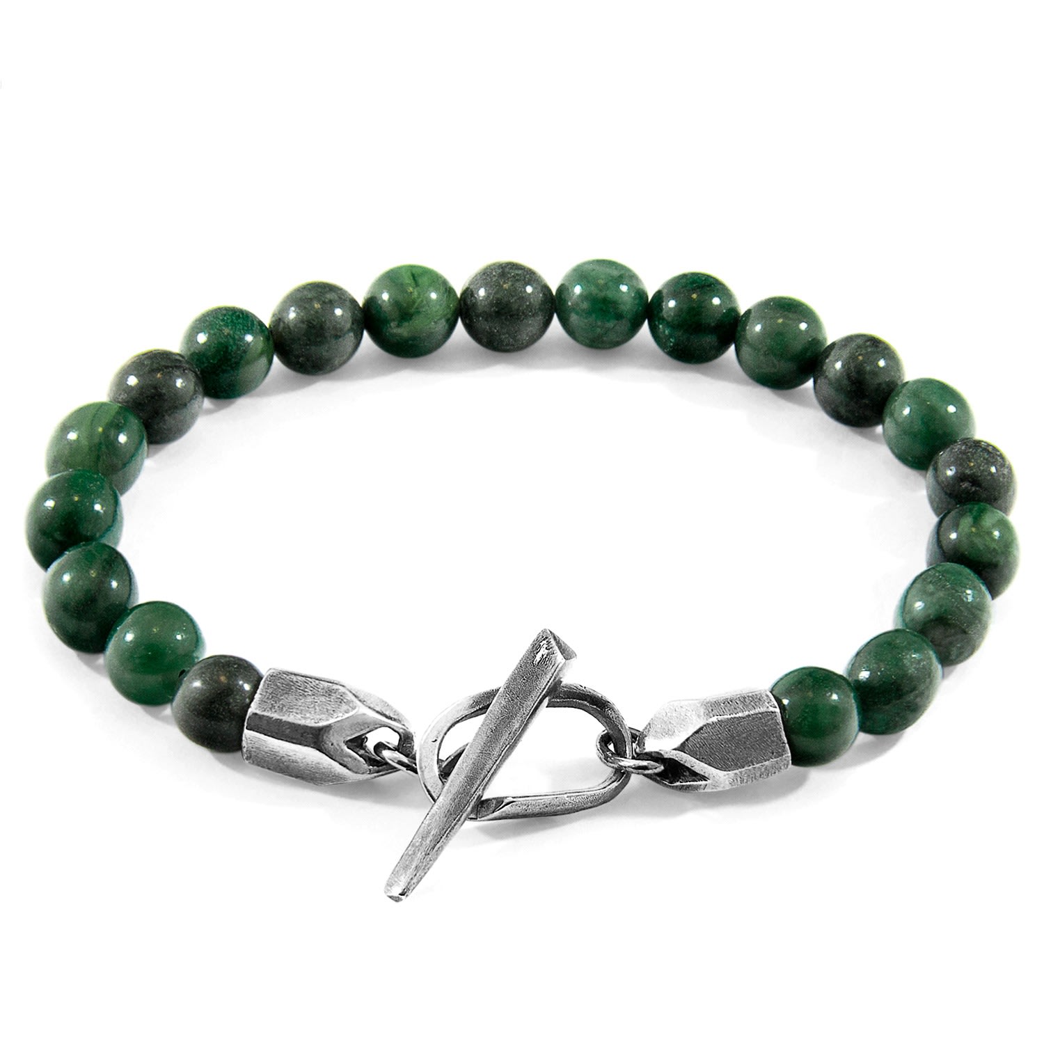 Anchor & Crew Men's Green Jade Tinago Silver & Stone Beaded Bracelet In Green