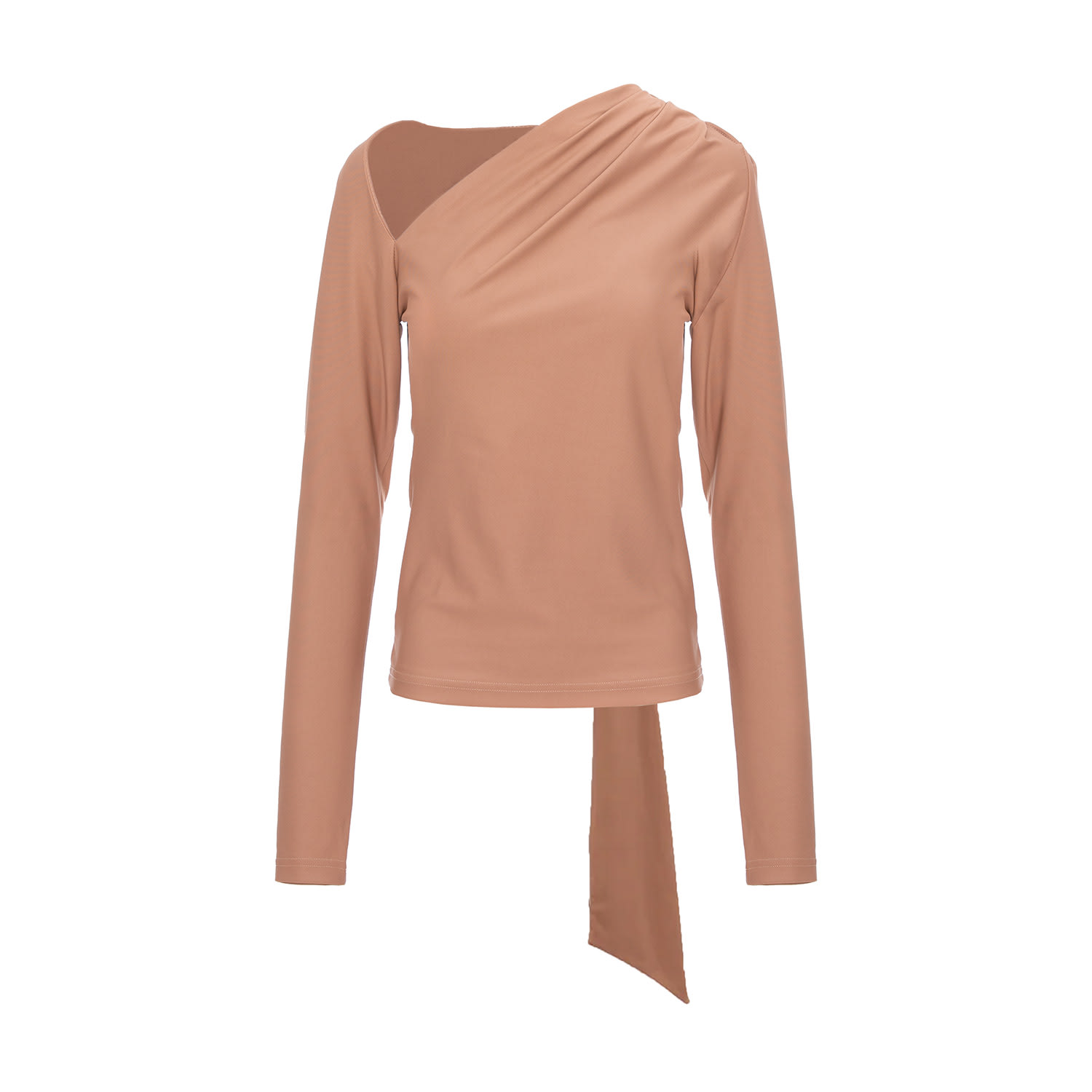 Bluzat Women's Brown / Neutrals Cappuccino Jersey Top With Asymmetric Neckline In Brown