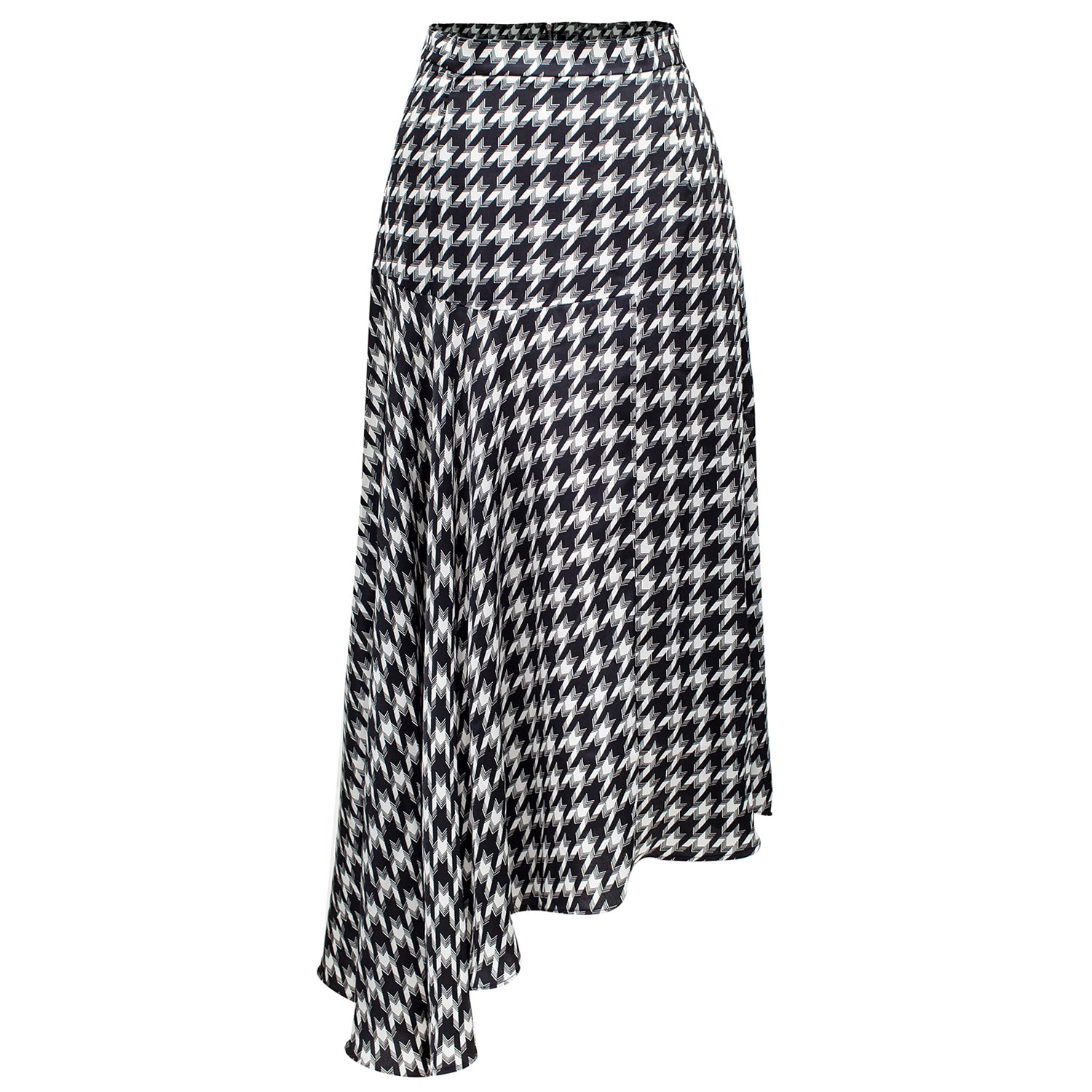Smart And Joy Women's Trapeze Skirt With Plunging Hem And Houndstooth Print - Black & White In Black