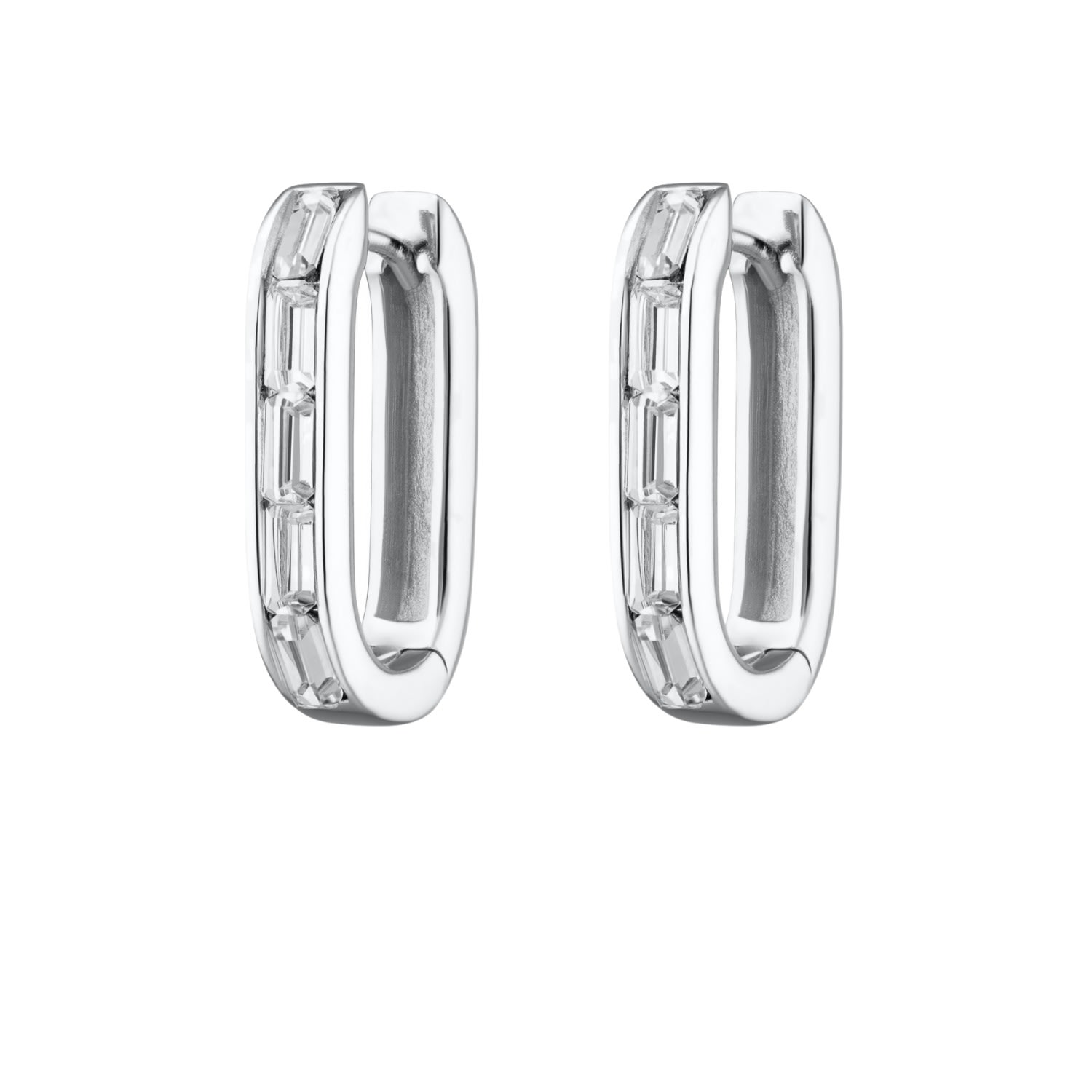 Women’s Silver Oval Baguette Hoop Earrings With Clear Stones Scream Pretty