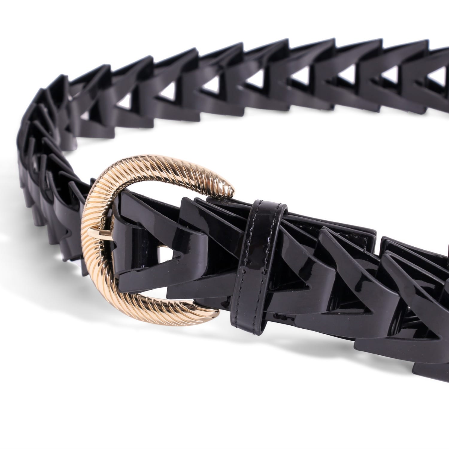 Women&rsquo;s Black / Gold Triangle Loop Belt - Black Patent Leather | Jurgi Brand