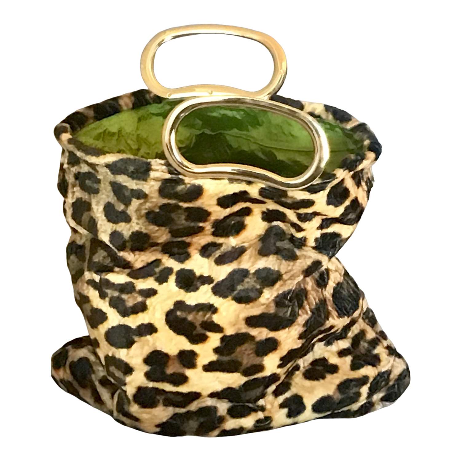 Romer Millinery Women's Black / Brown / Gold Morphy Moldable Leopard Print Velvet Clutch With Gold Handles