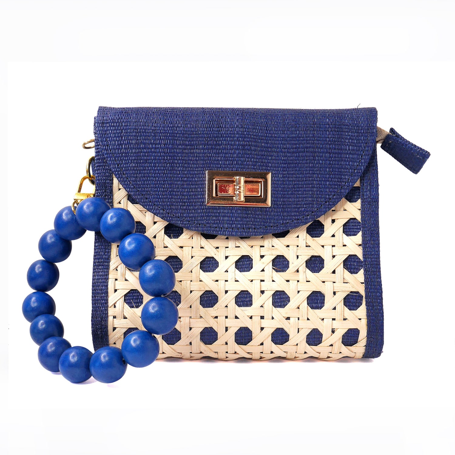 Women’s The Davina Blue Bead & Rattan Woven Wristlet Purse Soli & Sun