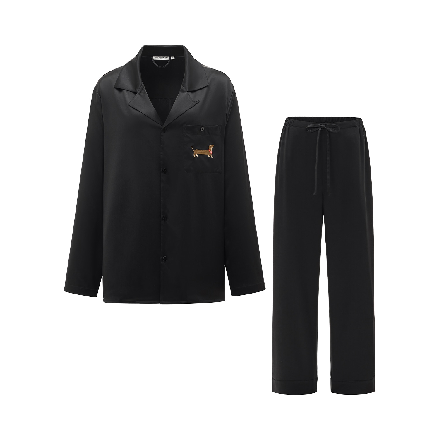 Not Just Pajama Women's Dachshund Charm Silk Lounge Set - Black In Black