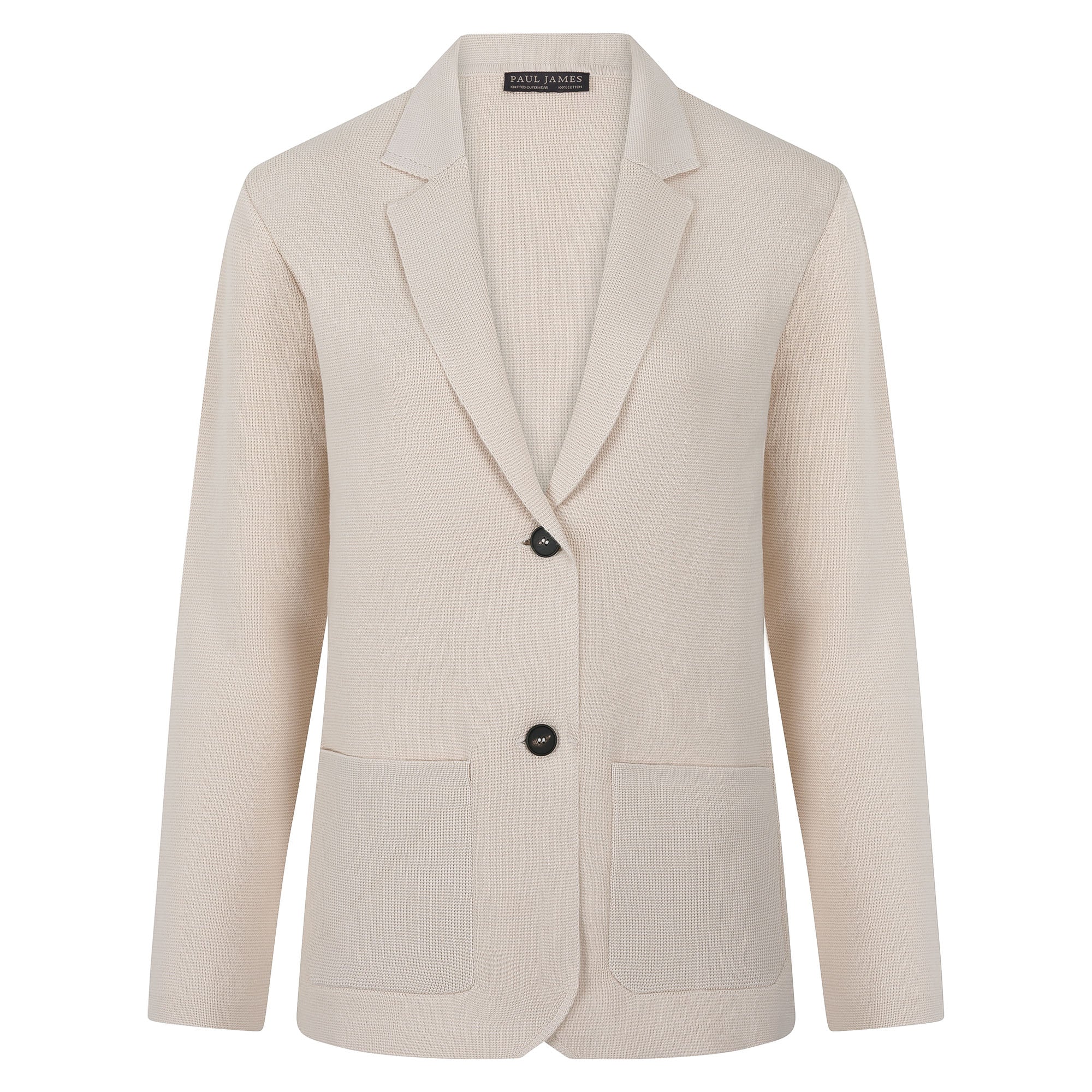 Paul James Knitwear Neutrals Womens Midweight Cotton Tara Relaxed Fit Knitted Blazer - Ecru In Beige