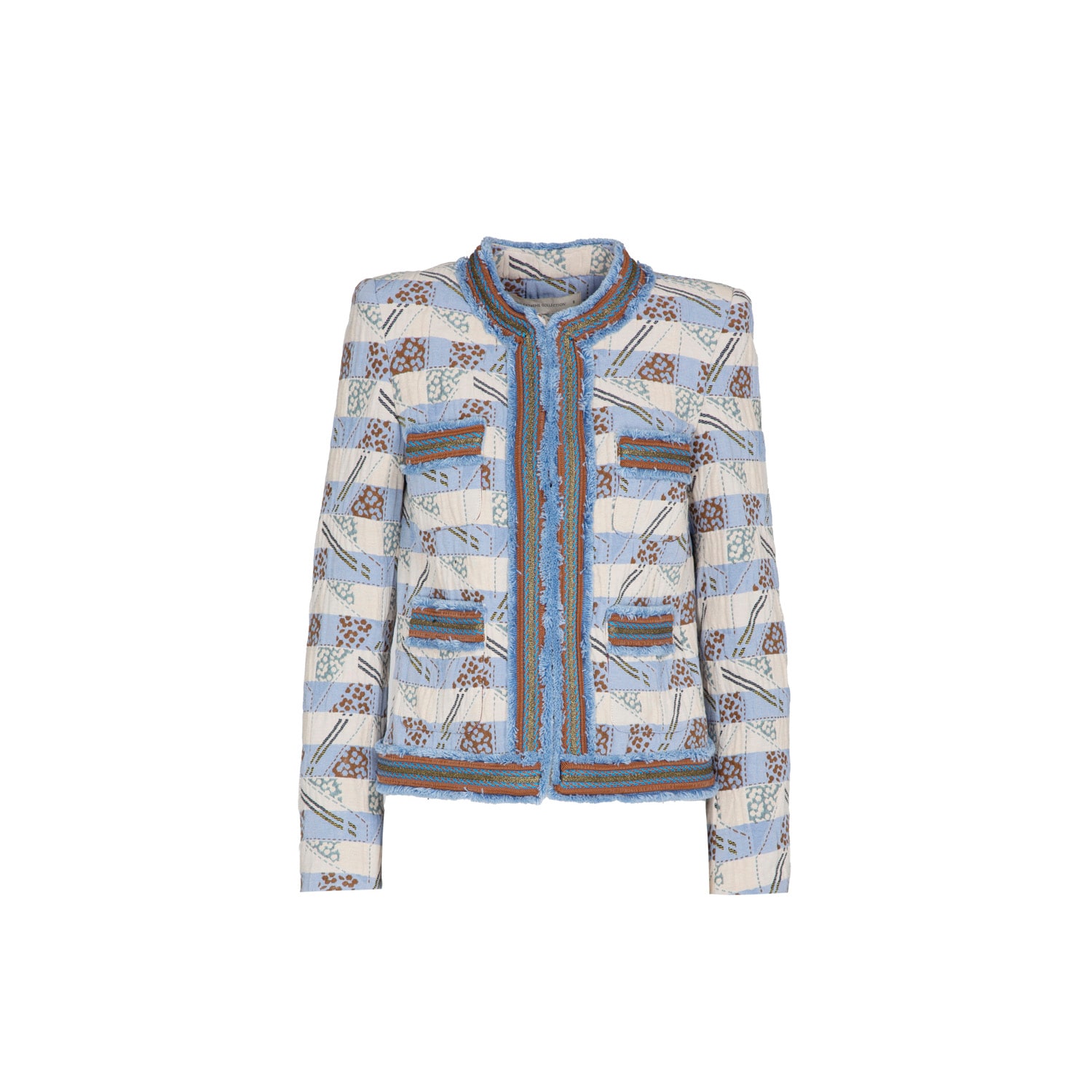 The Extreme Collection Women's Blue / White Tweed Jacket With Textured Trim In Blue And White Marquette In Blue/white