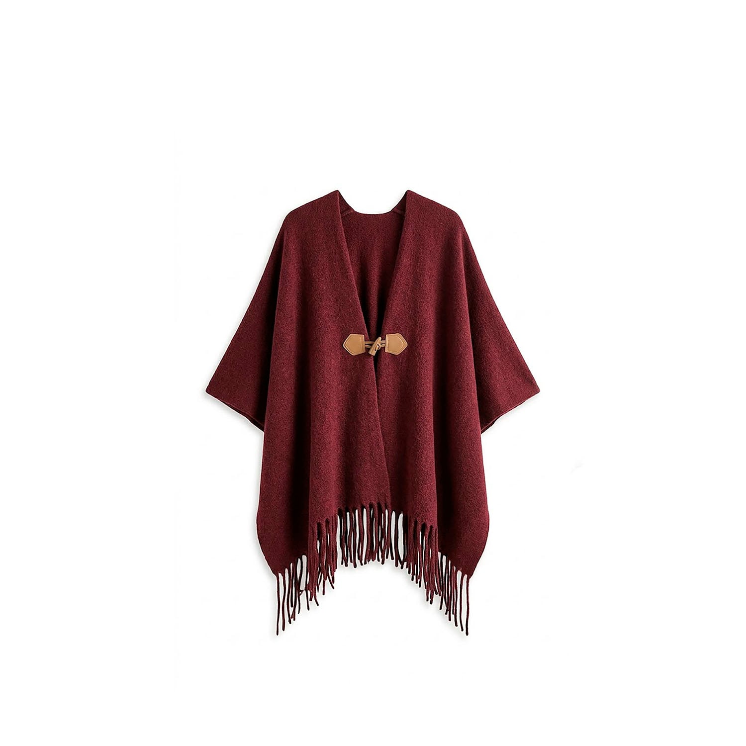 Women's Red Poncho Scarf With Toggle Closure In Burgundy | One Size | Paisie