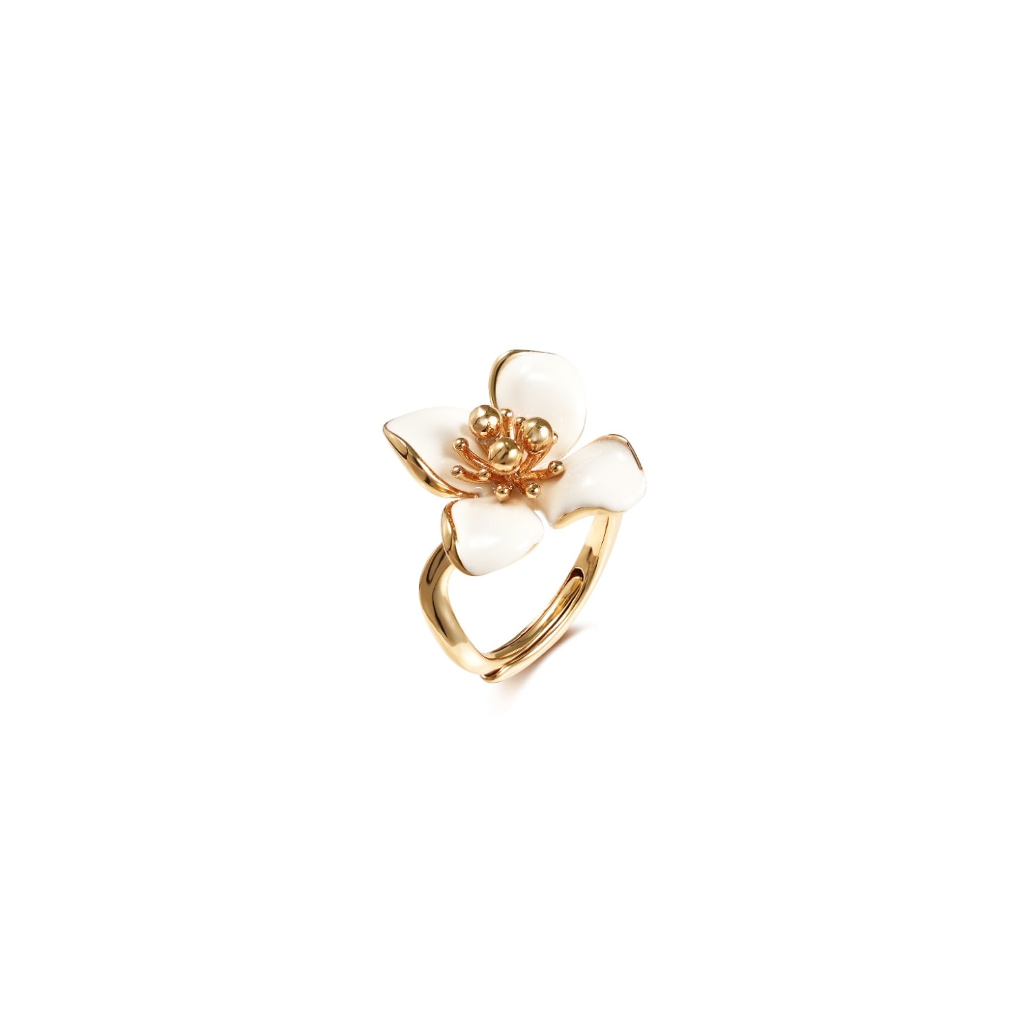 Retro Chic Women's White / Gold Iris Blossom Ring In Multi