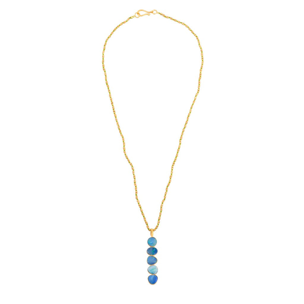 Opium Jewels Women's Gold / Blue Australian Opal Wand Necklace With Woven Thread