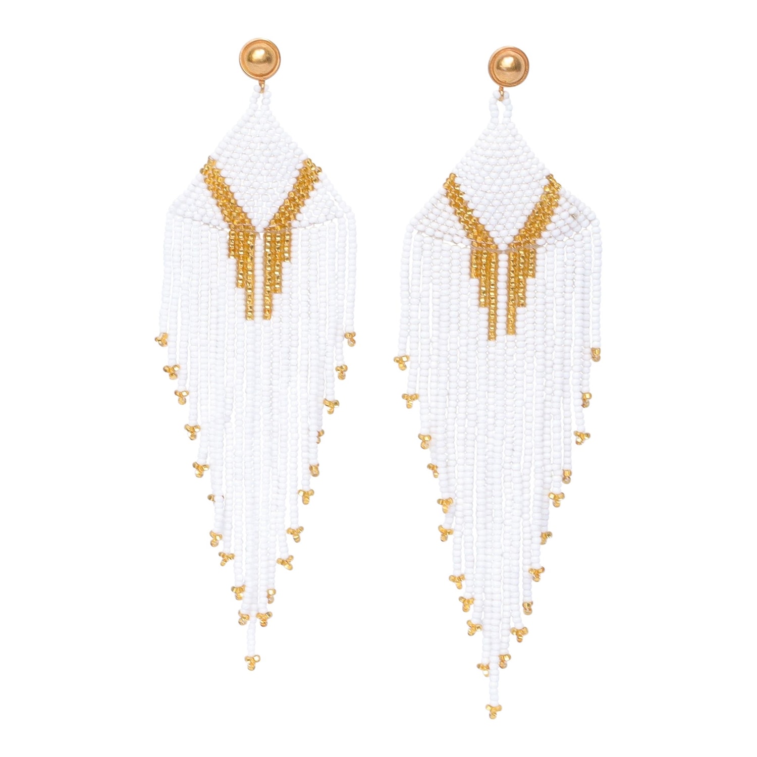 Women’s Gold / White Divine Goddess Beaded Earrings Good Tidings Style