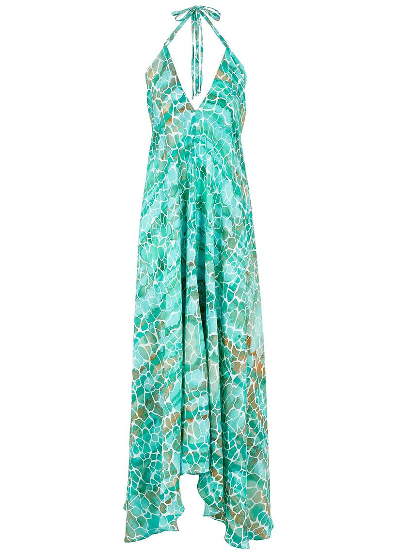 Women's Green Aqua Pebbles Silk Ibiza Dress | L/Xl | Sophia Alexia