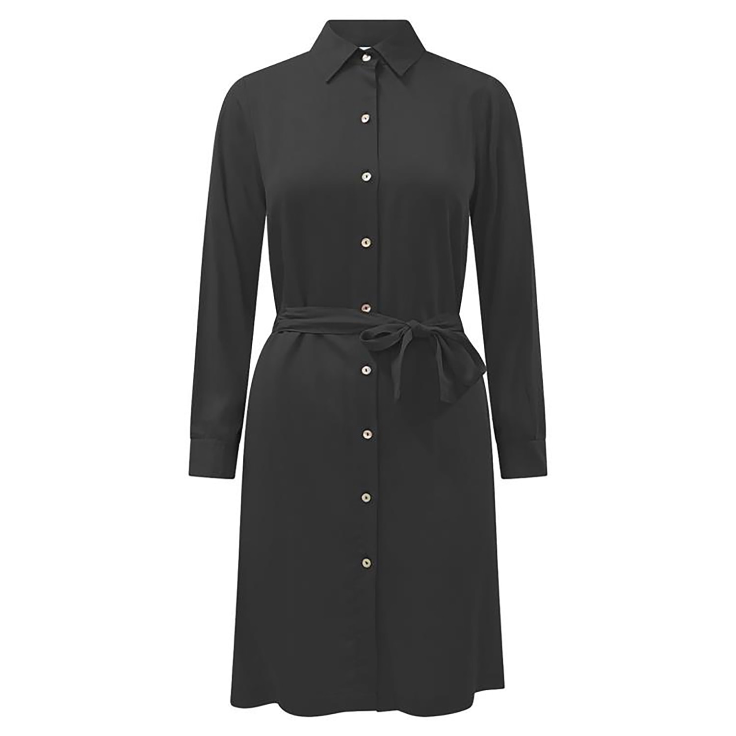 Haris Cotton Women's Pure Viscose Long Shirt With Buttons And Belt - Black In Black