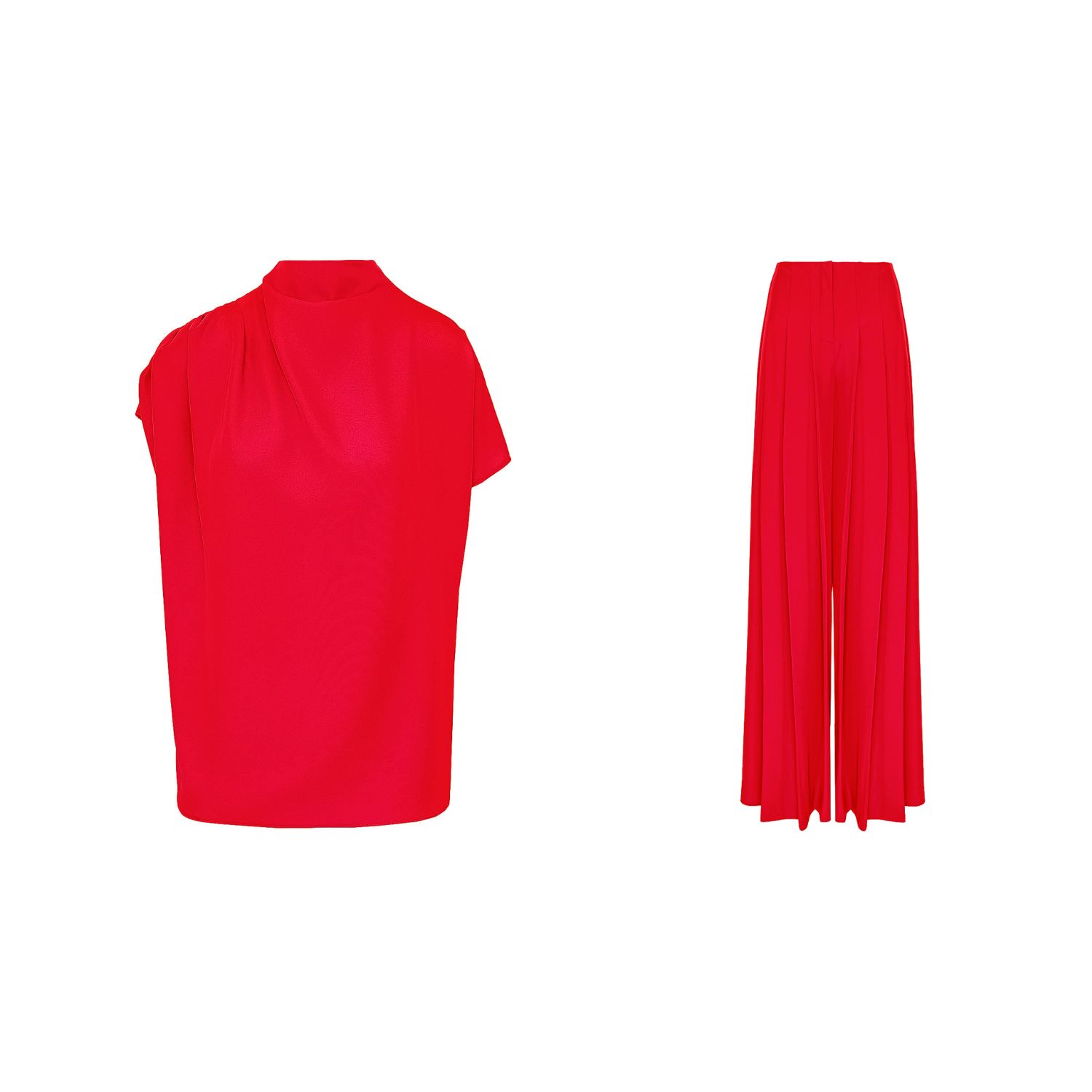 Bluzat Red Draped Top And Pleated Pants Set In Red