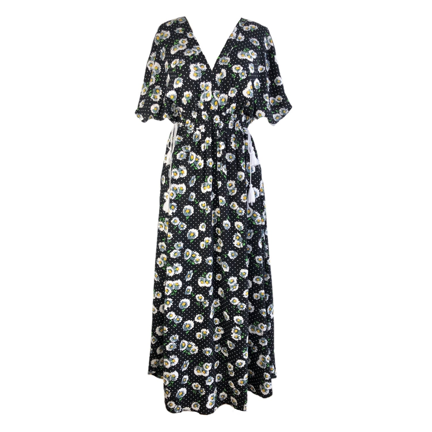 Chillax Women's Daisy Black Midi Dress With Sleeves In Black
