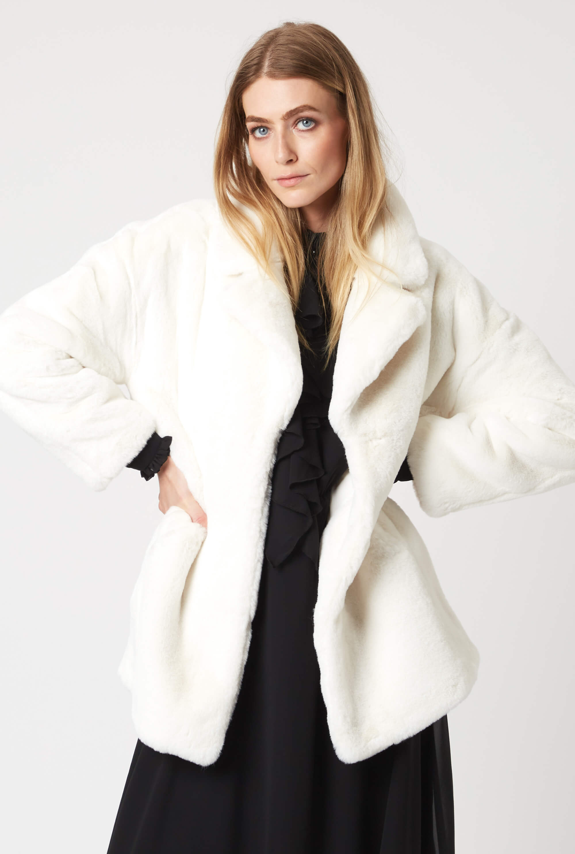 Faux Fur Coat - White | James Lakeland | Wolf & Badger