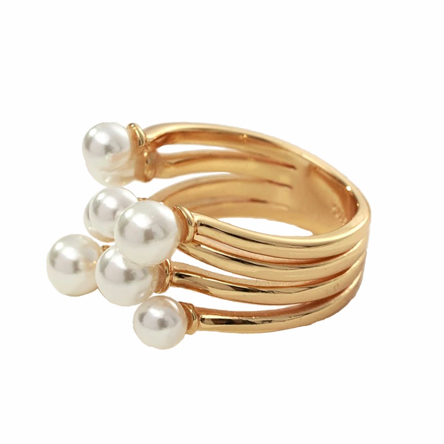 Ms. Donna Women's Pearl Flower Blooming Silver Plated Gold Open Ring In Gold