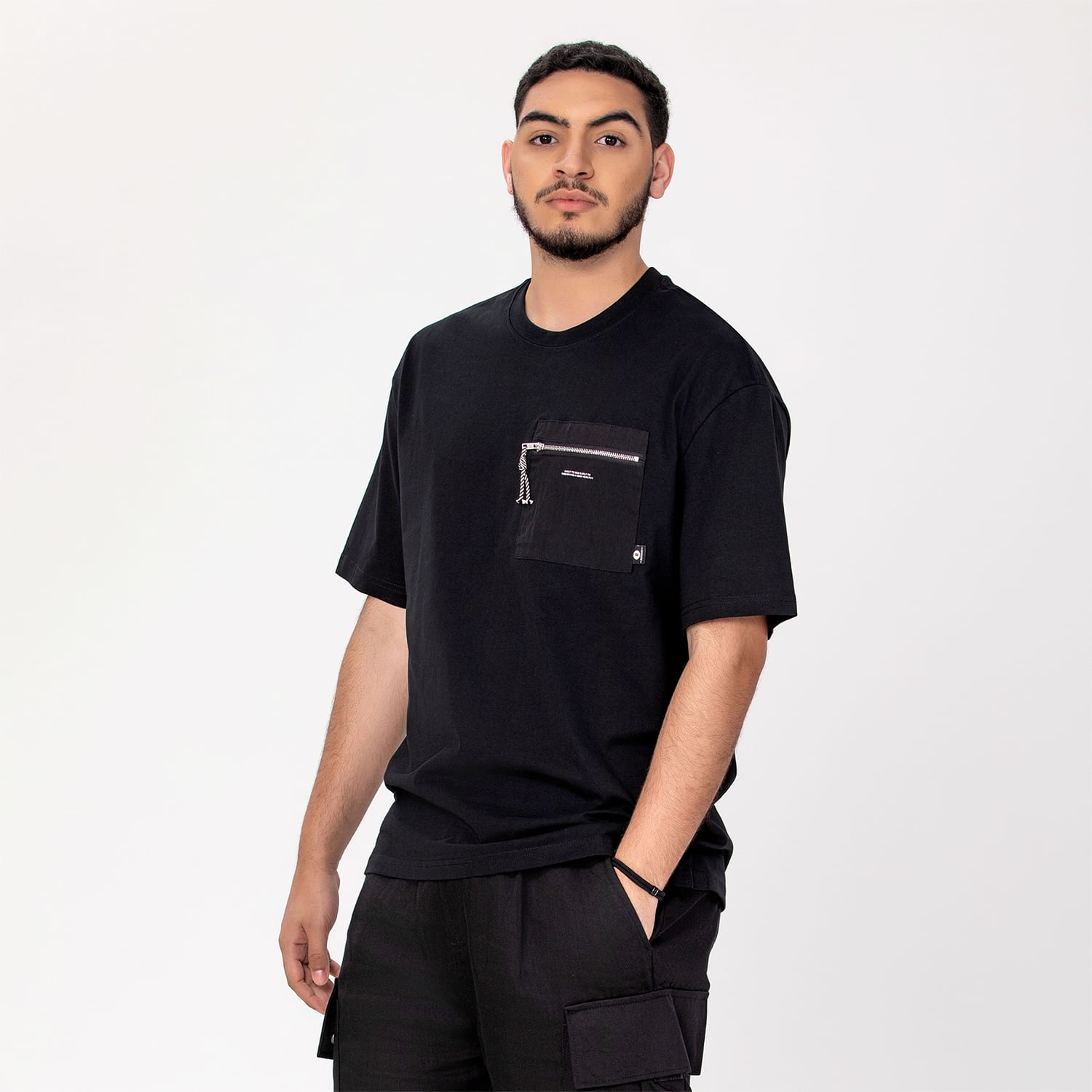 Zipper On Pocket T-Shirt - Black | Smart and Joy | Wolf & Badger