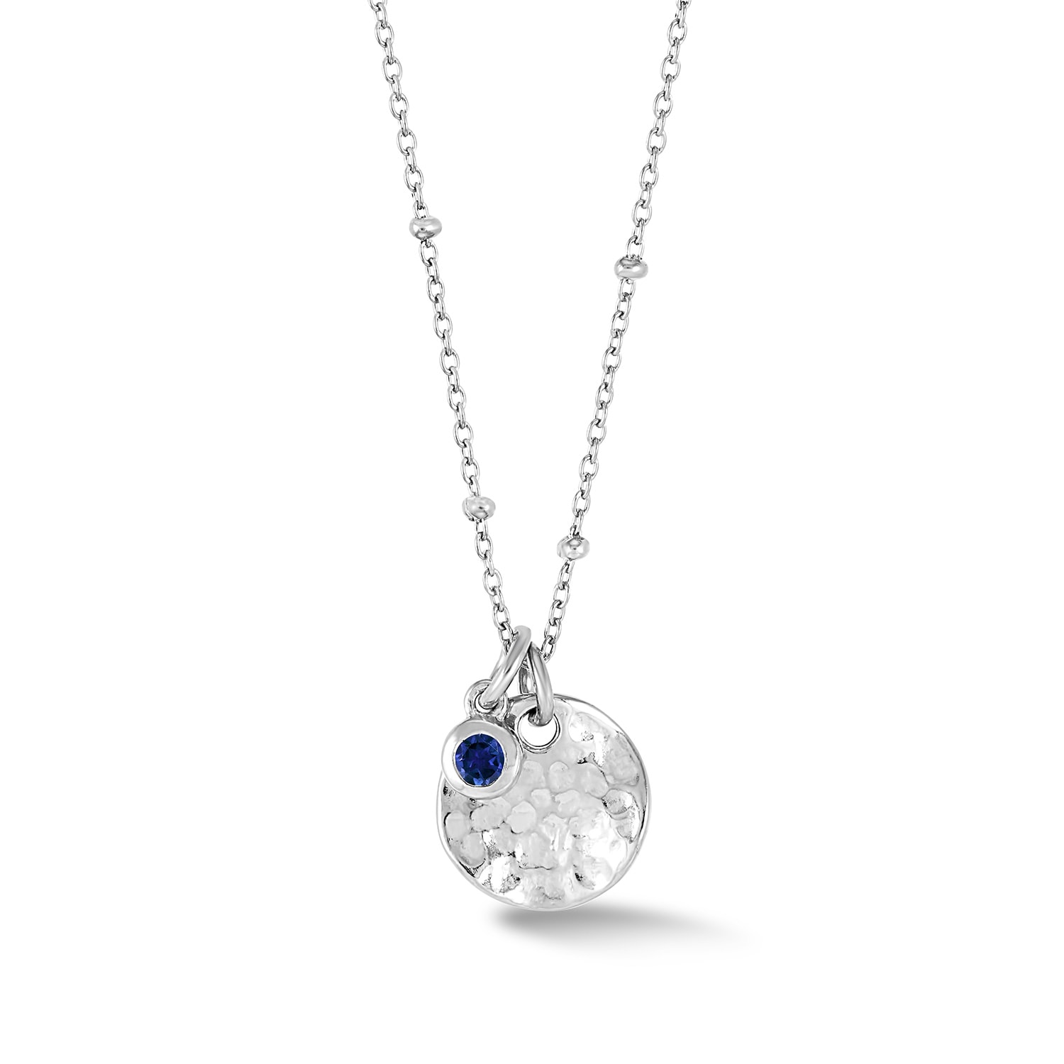 Dower & Hall Hammered Disc Sapphire Necklace In Silver