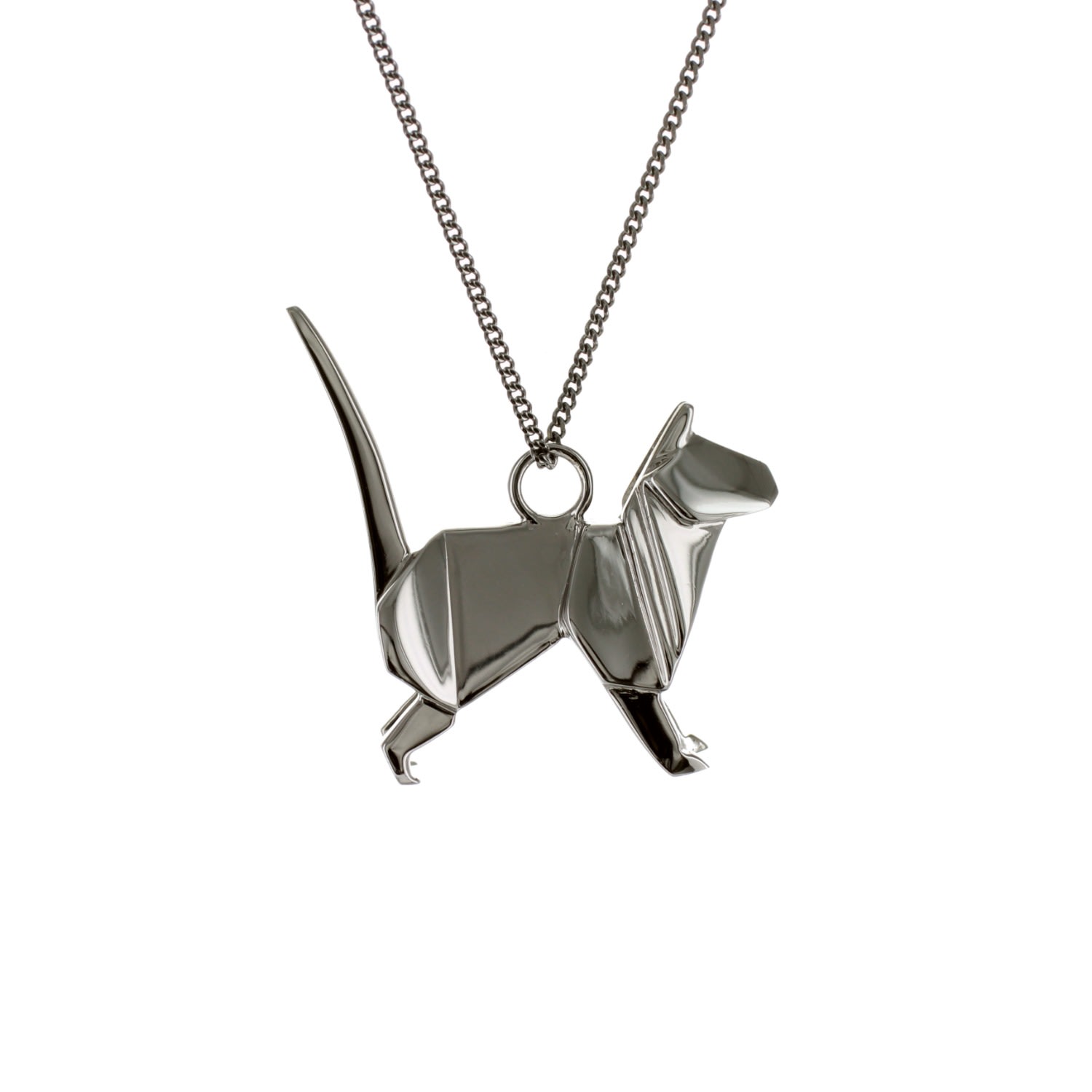 Women’s Black Cat Necklace Gun Metal Origami Jewellery